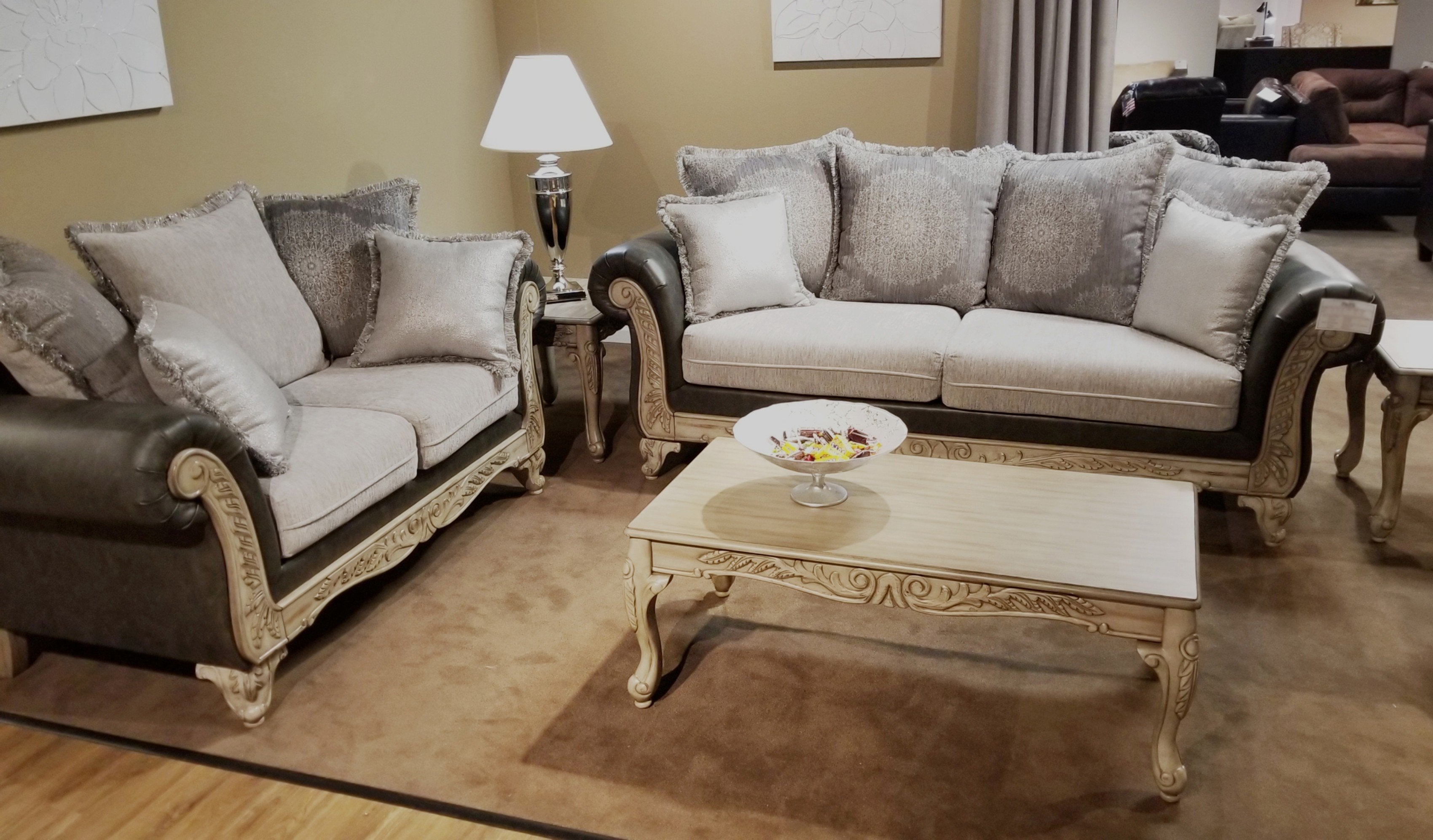 San Marino 2-Tone Fabric and Wooden Frame Loveseat Sofa - Gray Modern Small Couch for Living Room, Bedroom, or Office Space