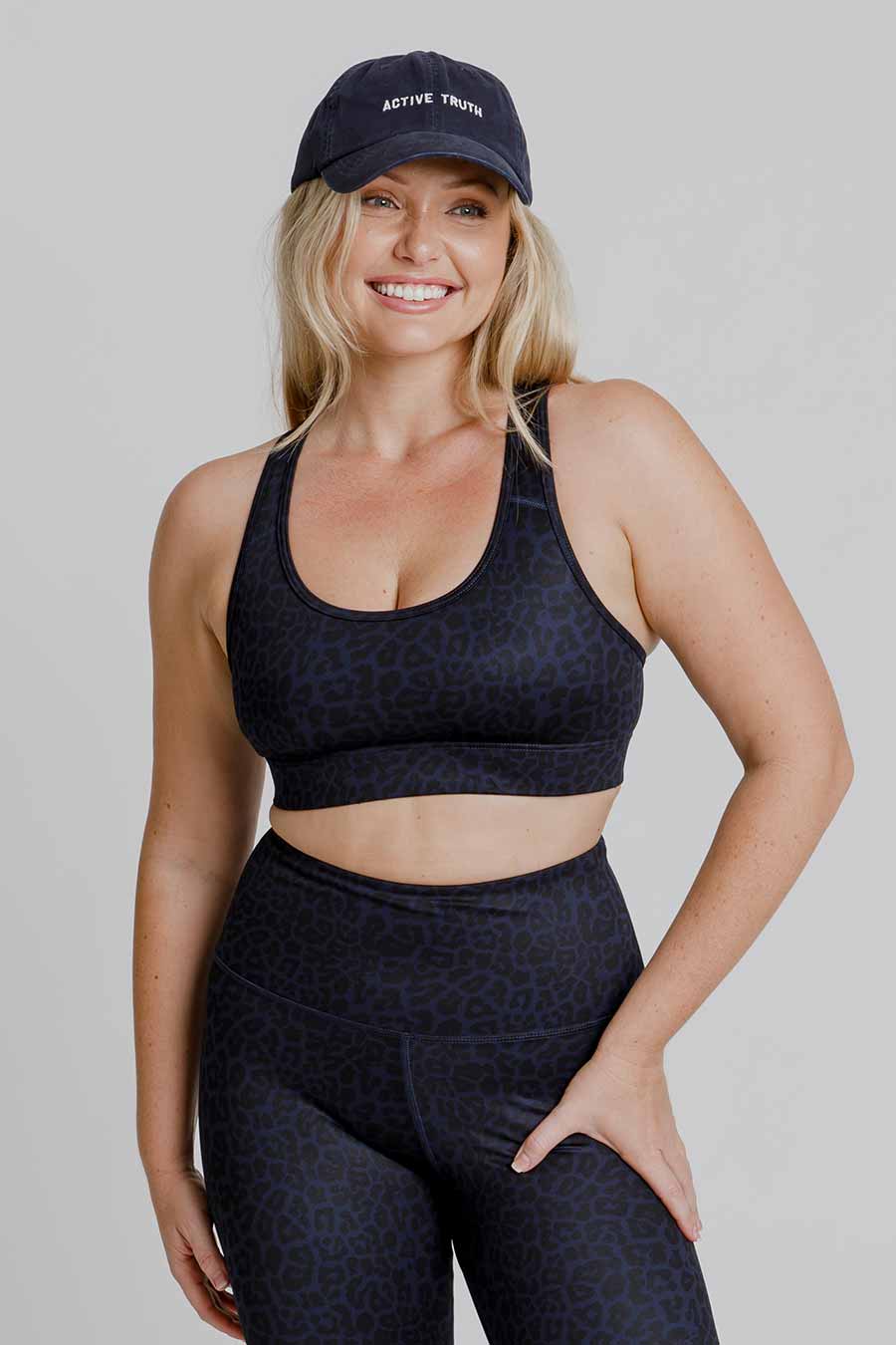 Training Move Crop Navy Leopard Print Workout Top - Perfect for Yoga, Gym & Running