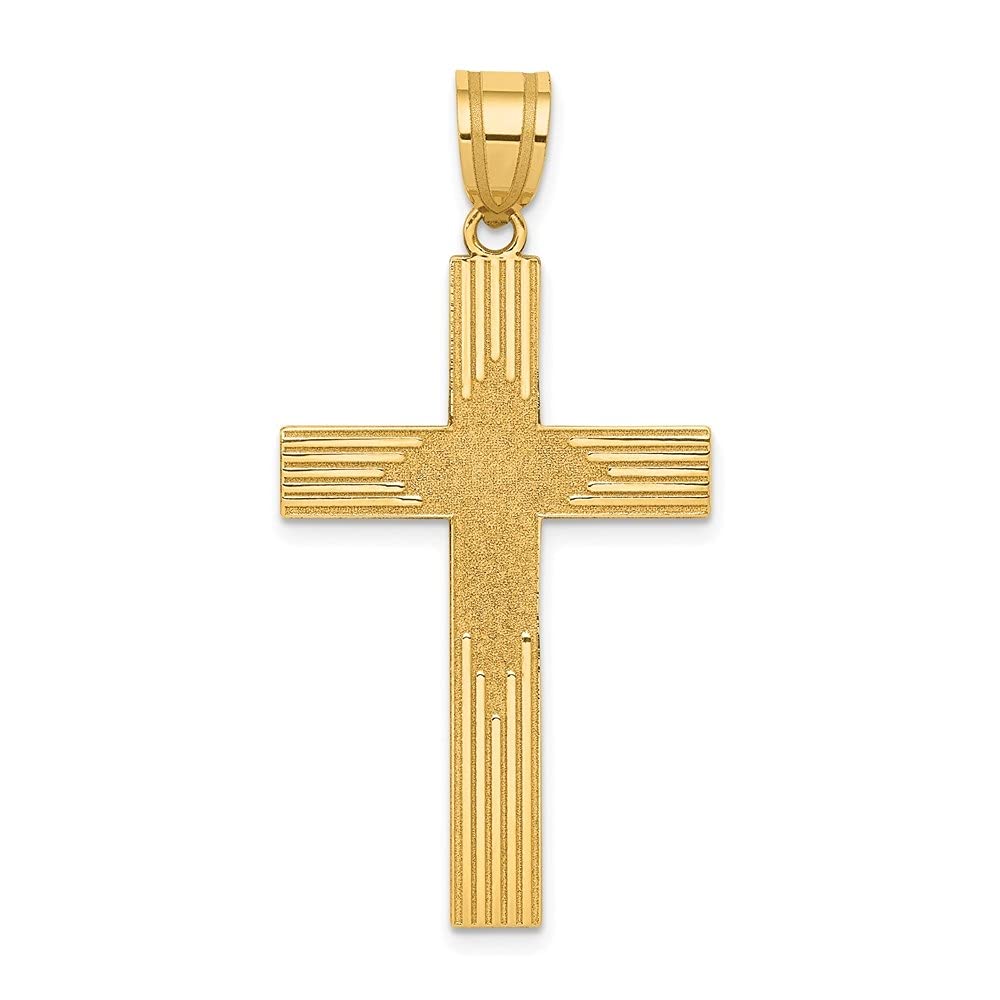 14K Yellow Gold Laser-Engraved Cross Pendant Necklace for Women - 33mm Length, 17mm Width - Elegant Religious Jewelry Gift for Christmas, Baptism & Daily Wear