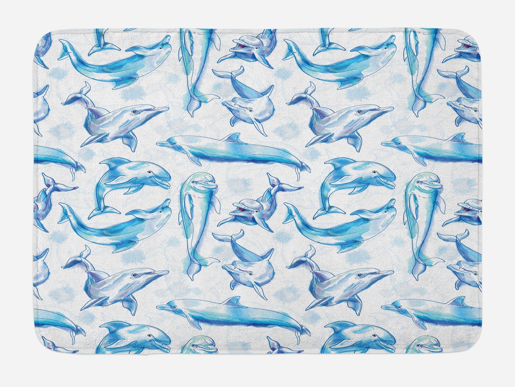 Ambesonne Non-Slip Plush Bath Mat with Sea Animals Print - Sketch of Bottlenose Dolphins Playing in Ocean, 30.2