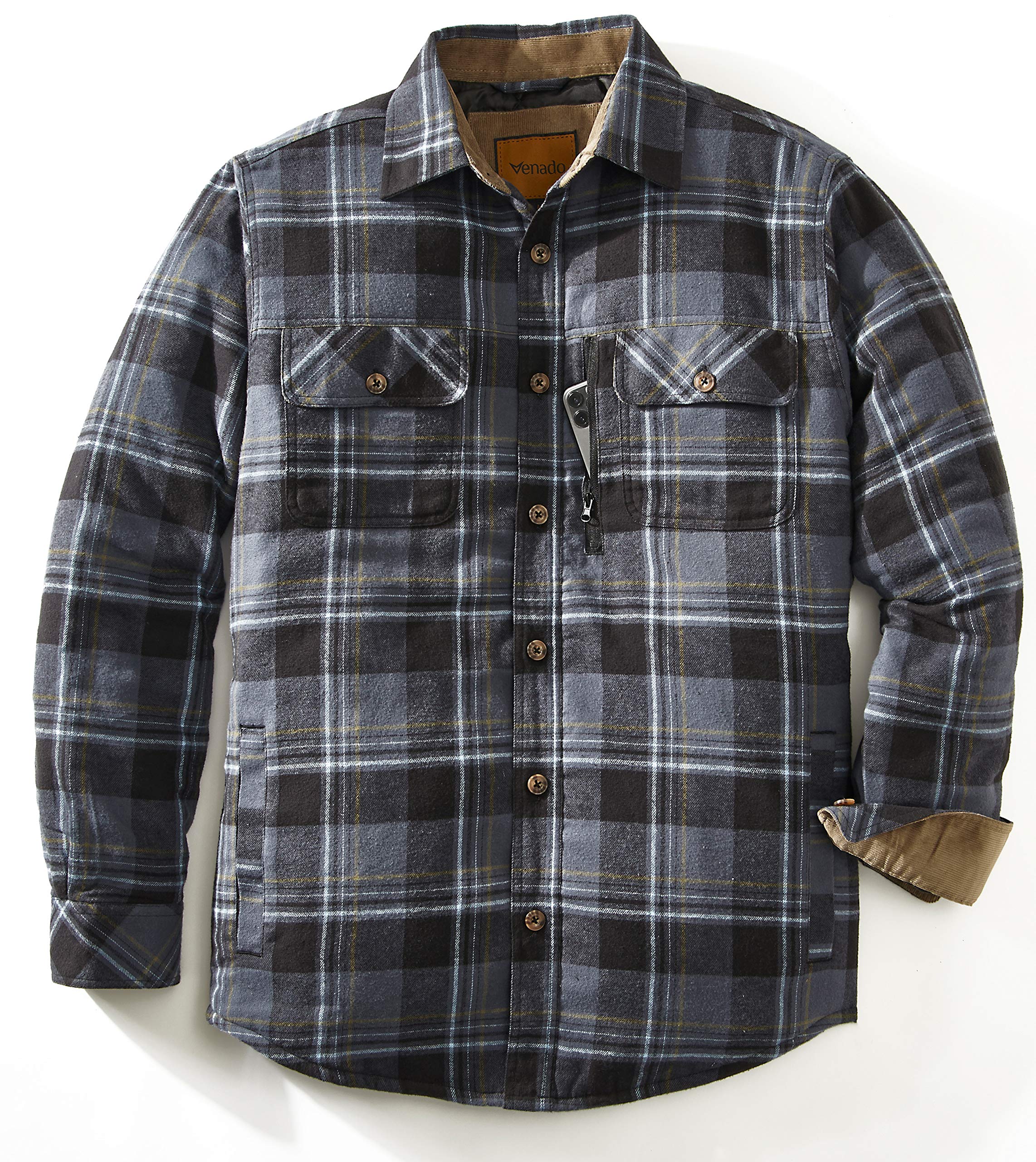 Venado Men's Plaid Flannel Shirt Jacket - Long Sleeve Quilted Lined Brushed Flannel Shirt for Outdoor Camping, Hiking & Casual Wear