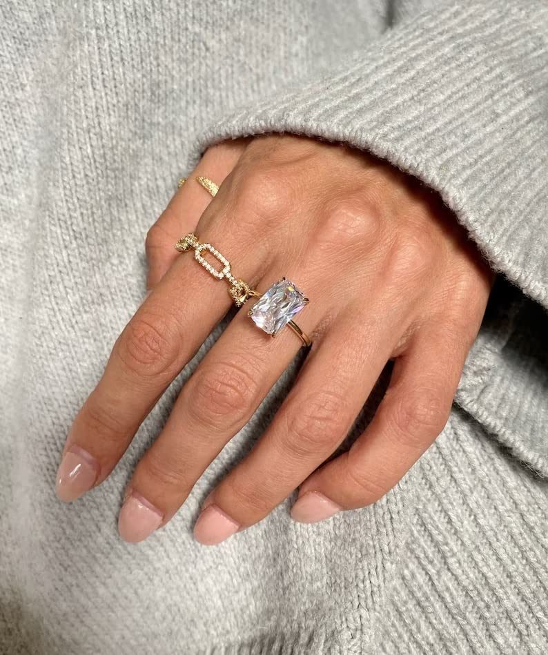 5 Carat Radiant Cut Diamond Solitaire Engagement Ring for Women - 14K Yellow Gold & 925 Sterling Silver Wedding Band - Handmade Promise Ring Set - Perfect Gift for Her, Anniversary, Proposal, or Valentine's Day
