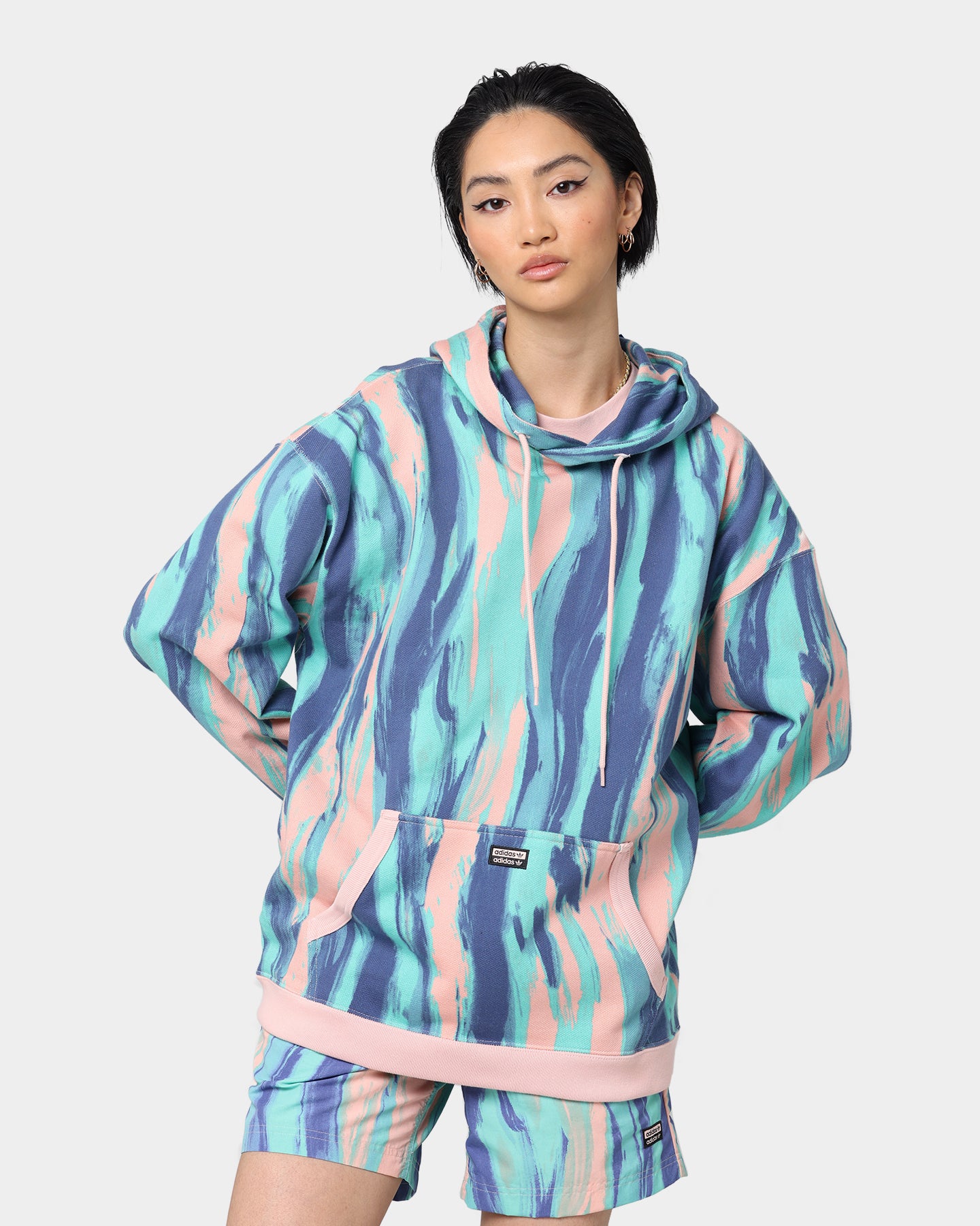 Adidas Marbled Paint Hoodie for Women - Vapour Pink/Mulberry - Stylish Pullover Sweatshirt for Casual Wear, Gym & Street Fashion