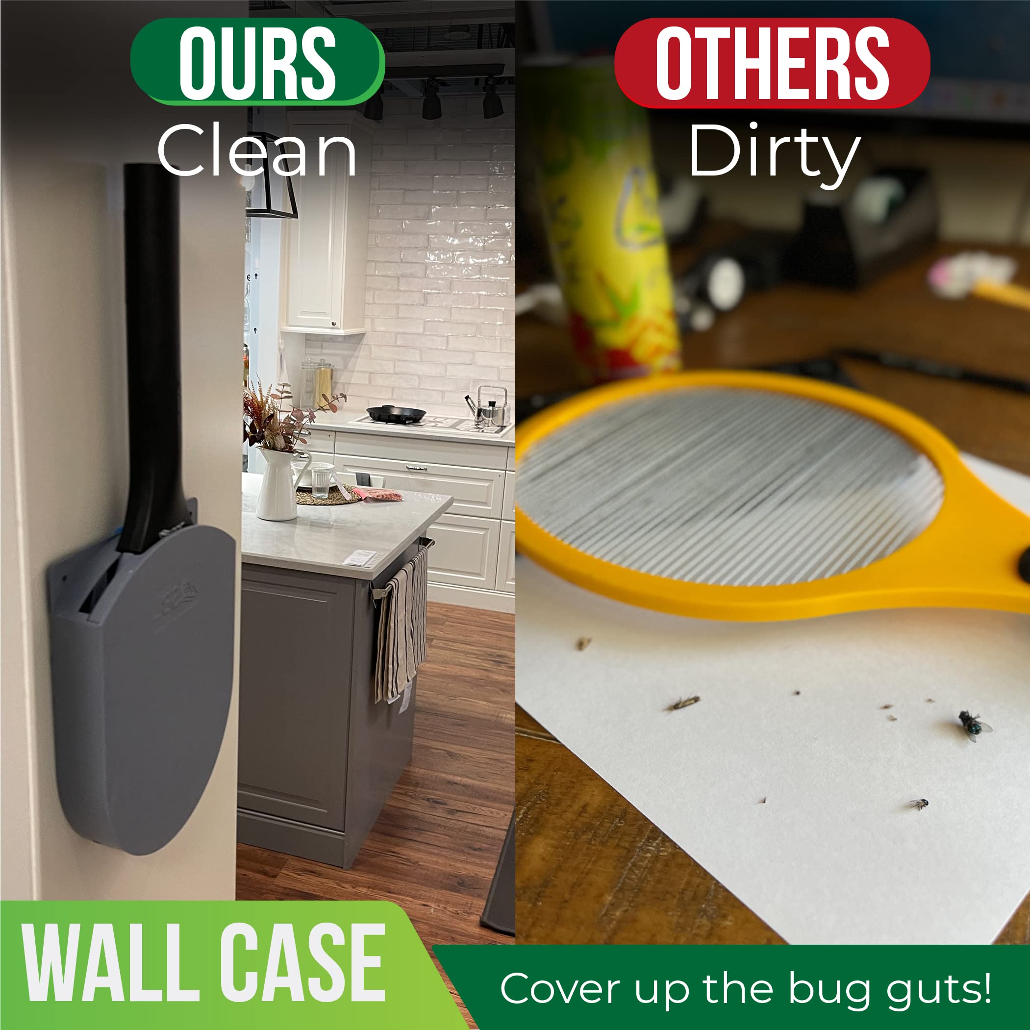 Electric Fly Swatter Racket - Mosquito & Bug Zapper Bat with Wall Mount Case (2 Pack, Gray & Black) - Indoor & Outdoor Pest Control for Home, Camping, and Backyard Use