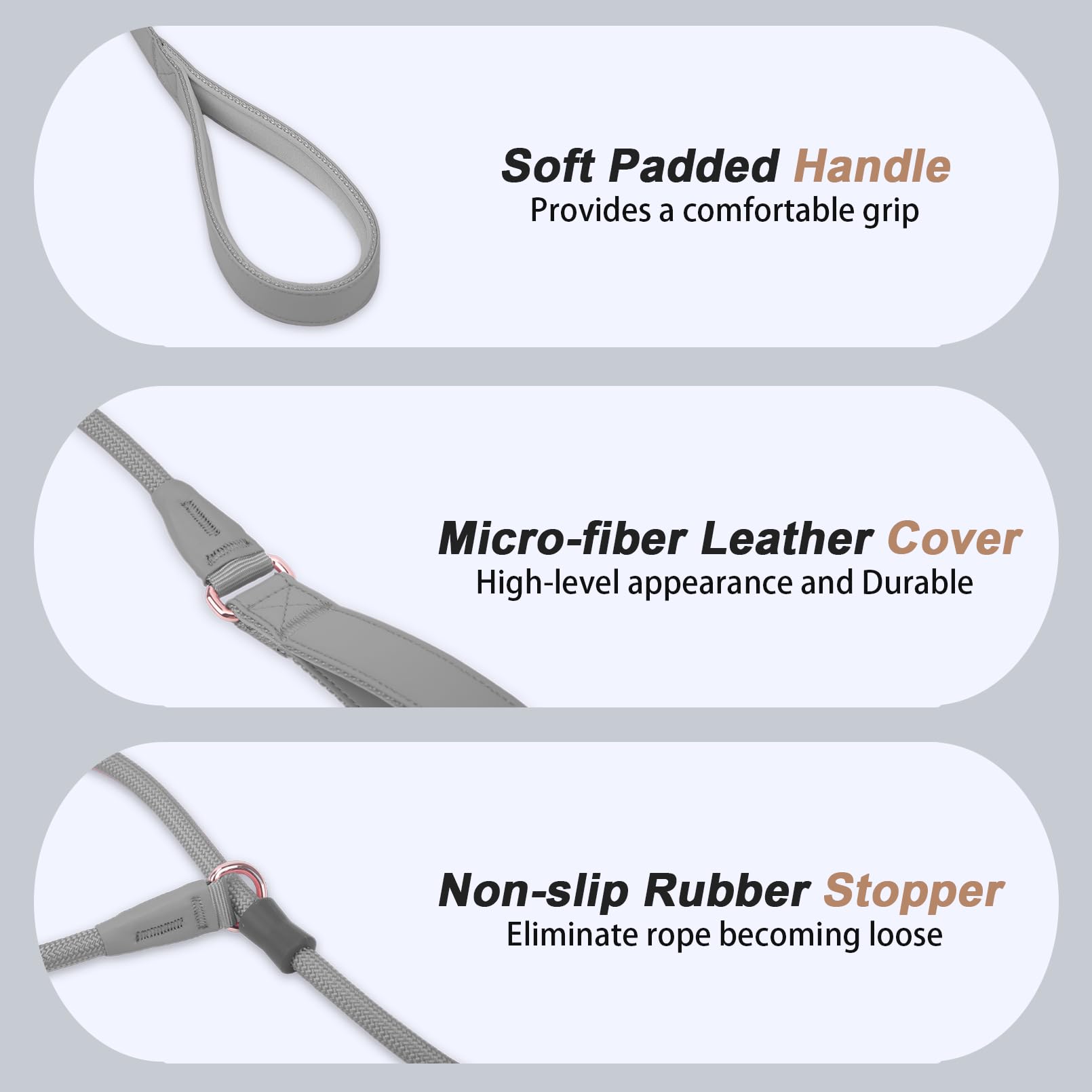 Premium Slip Lead Dog Leash - Double Handle Training Leash with Soft Leather & Heavy Duty Nylon - No Pull Walking for Small, Medium & Large Dogs (6ft, Grey) - Perfect for Obedience Training, Daily Walks & Outdoor Adventures