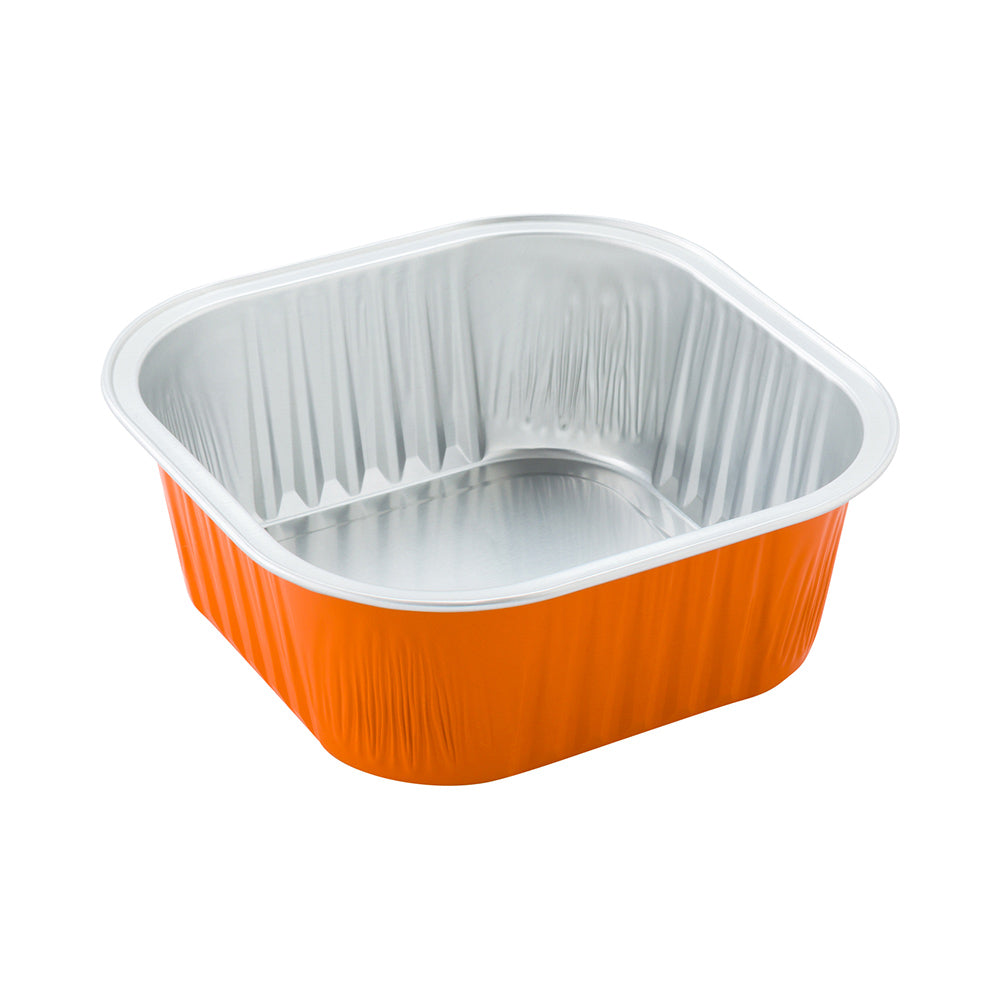 10 oz Square Orange Aluminum Baking Cups with Lids - 4.25