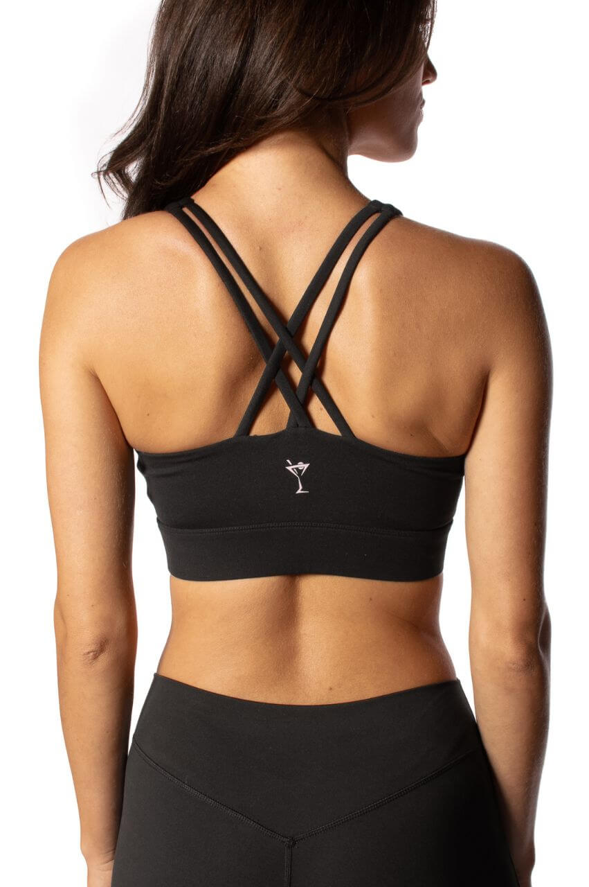 High-Performance Black Crossover Sports Bra for Women - Breathable Workout Top for Running, Yoga & Gym