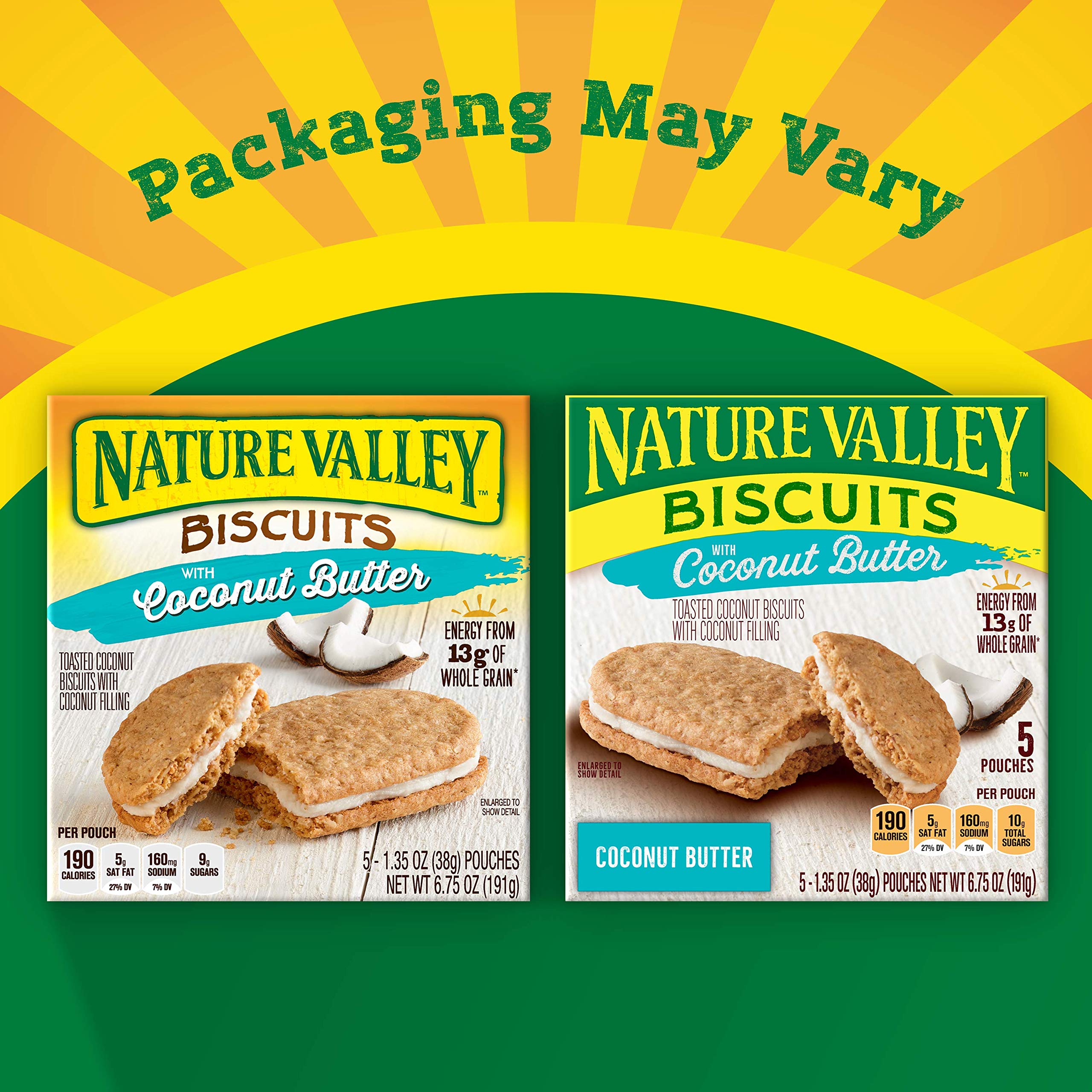 Nature Valley Biscuit Sandwiches with Coconut Butter - 5 Count Packs (6.75 oz Each) - 12 Pack Box - Healthy Snacks for Hiking, Office & School Lunch - Gluten Free Granola Bars for Kids & Adults