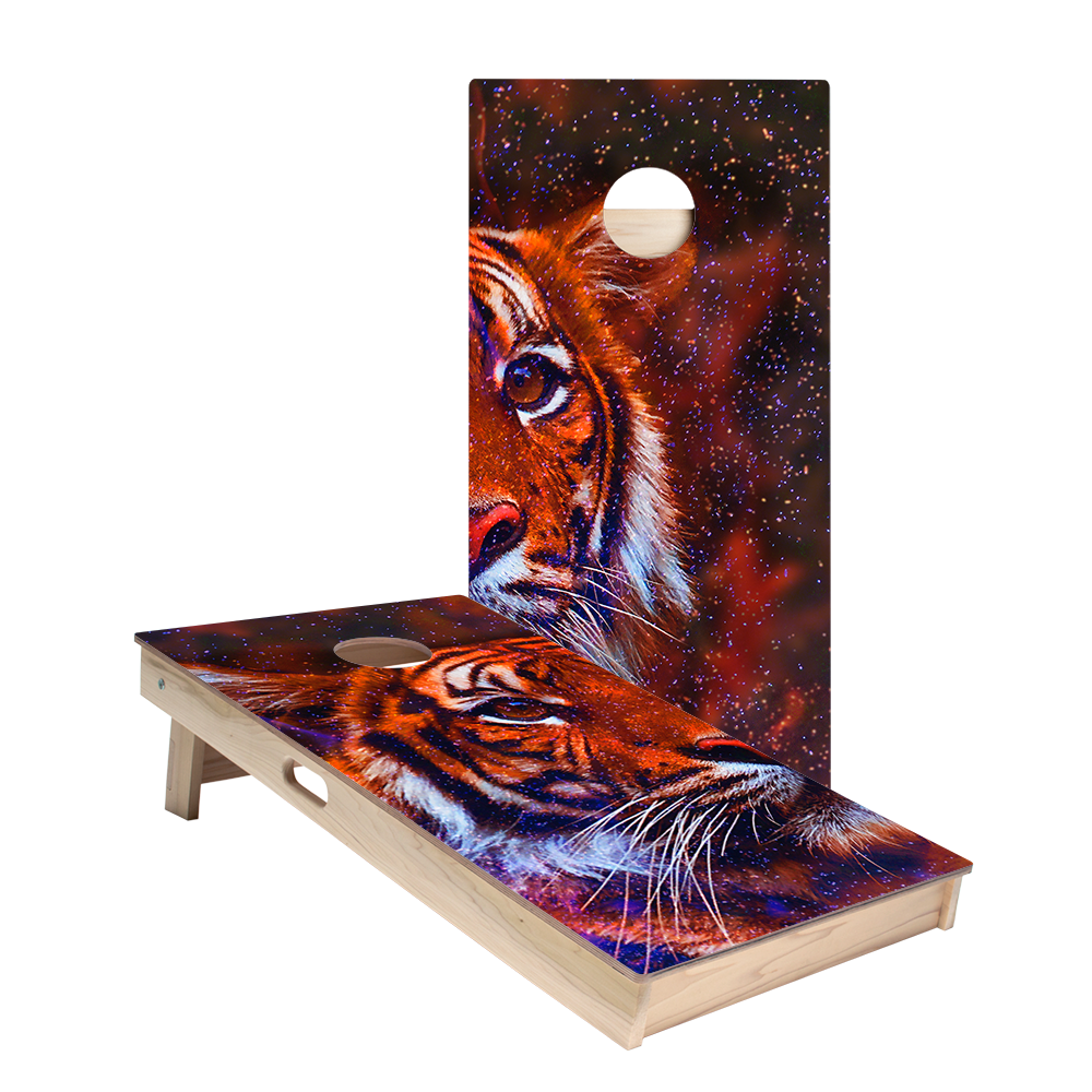 Premium Space Tiger Star Cornhole Boards Set - Regulation Size for Outdoor Games, Tailgating, and Backyard Fun - Perfect for BBQs, Parties, and Family Gatherings