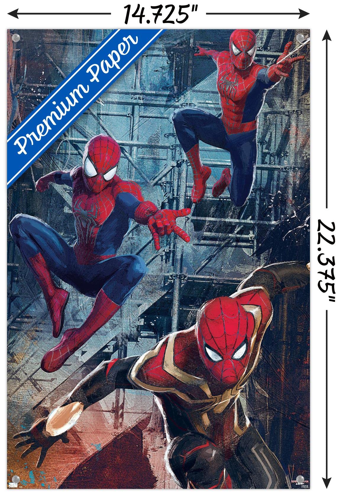 Marvel Spider-Man: No Way Home - Trio Wall Poster Set with Push Pins | Official Licensed Movie Decor for Bedroom, Living Room & Office | Perfect Gift for Marvel Fans