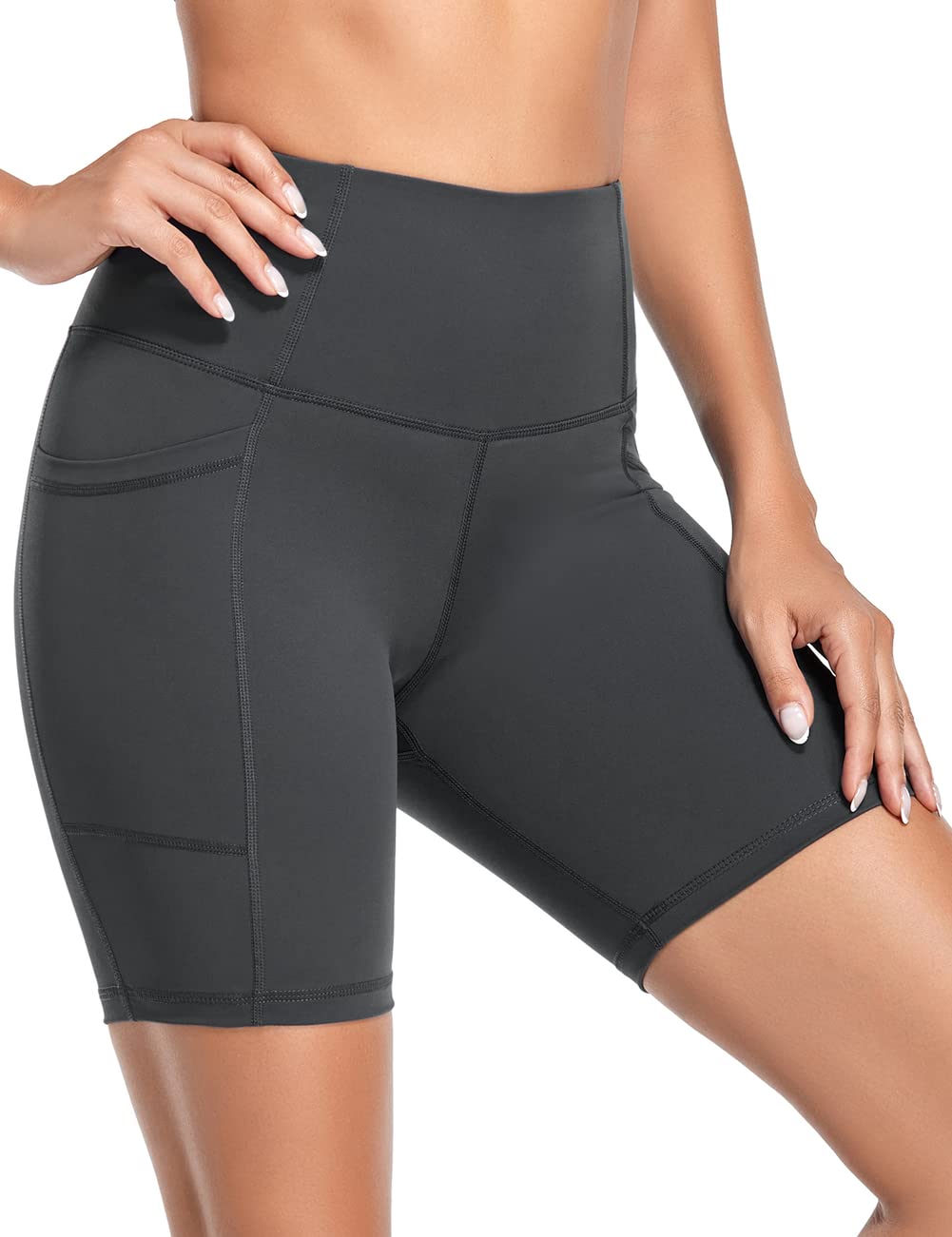 Coastal Rose Women's Yoga Shorts with Pockets - High Waist Tummy Control 7
