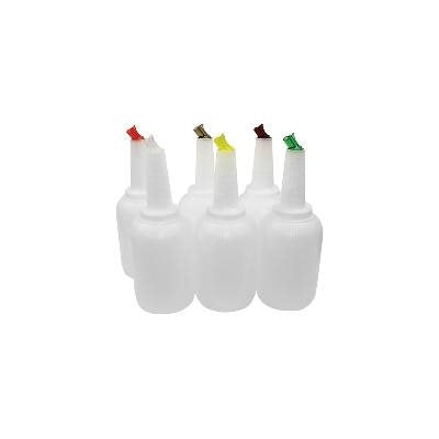 TableCraft PourMaster 1 Gallon White Plastic Pour Bottle Kit with 6 Assorted Color Spouts & Caps - Perfect for Restaurants, Bars, and Home Kitchen Use