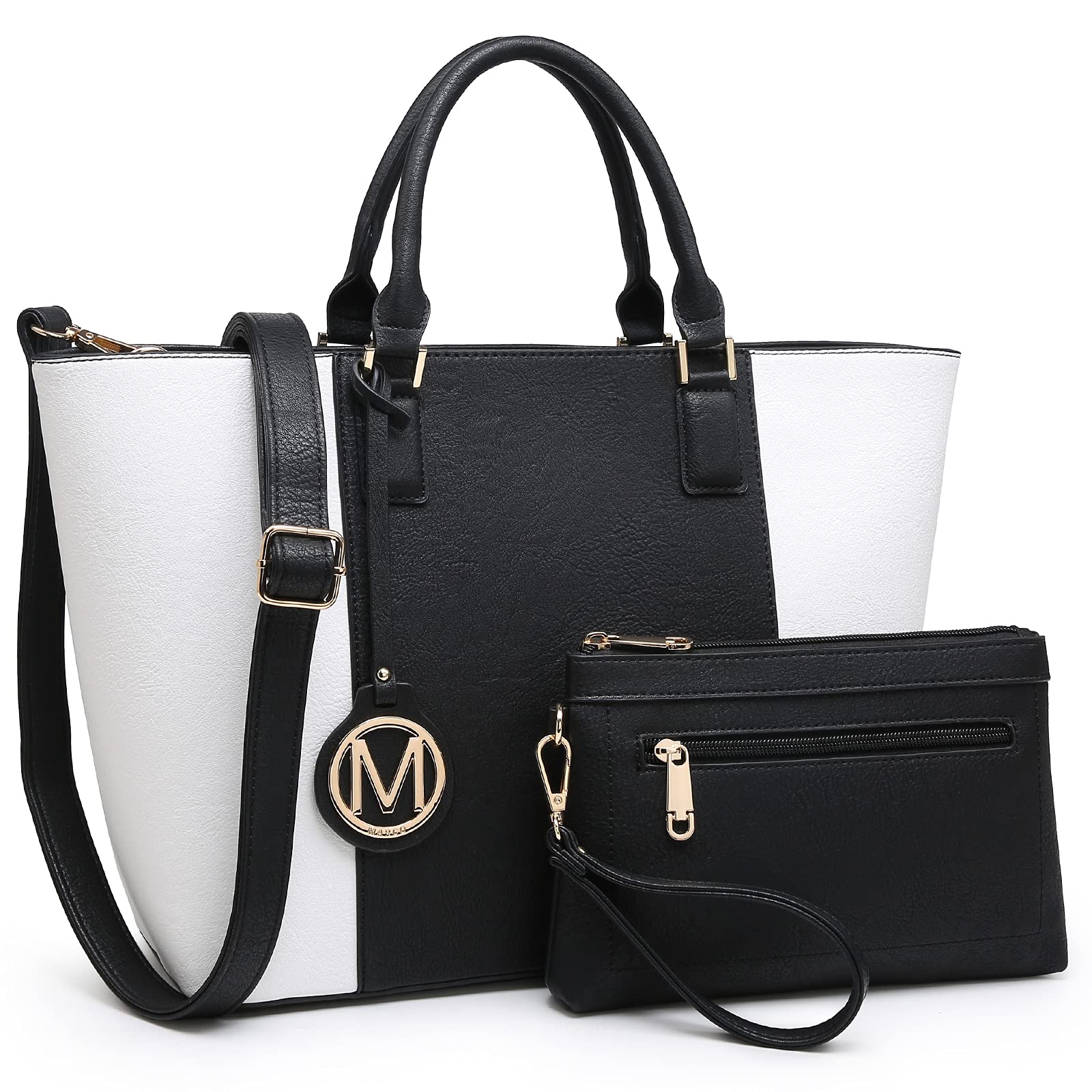 Women's Designer Handbag Set - Top Handle Tote & Two-Tone Shoulder Bag with Wallet (2-Piece Set) | Fashionable Purse for Work, Travel & Everyday Use