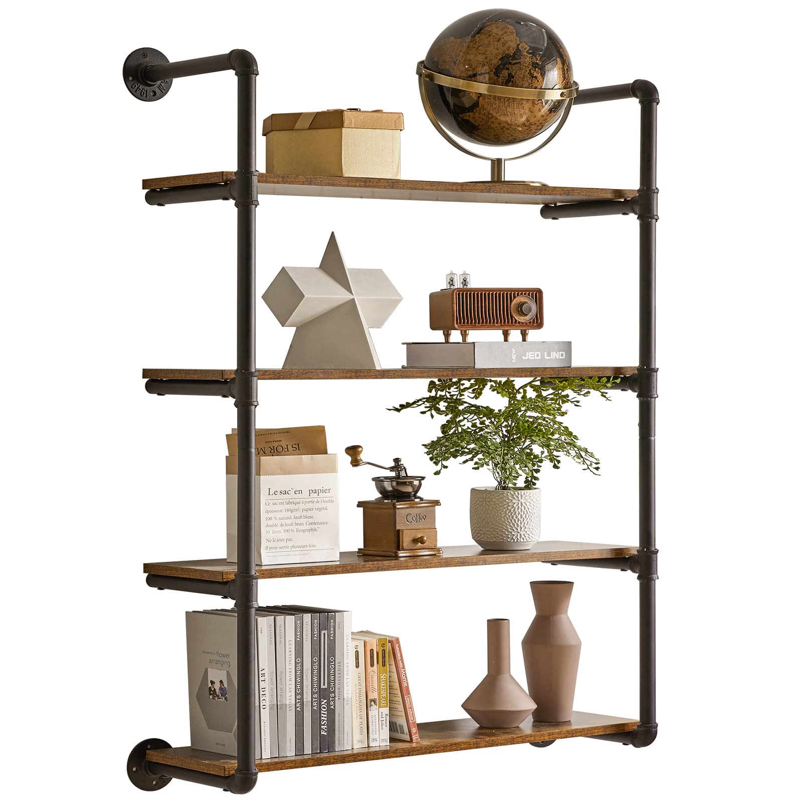 Industrial Pipe Shelf Bracket - 4-Tier Floating Wall Shelves, 31.5