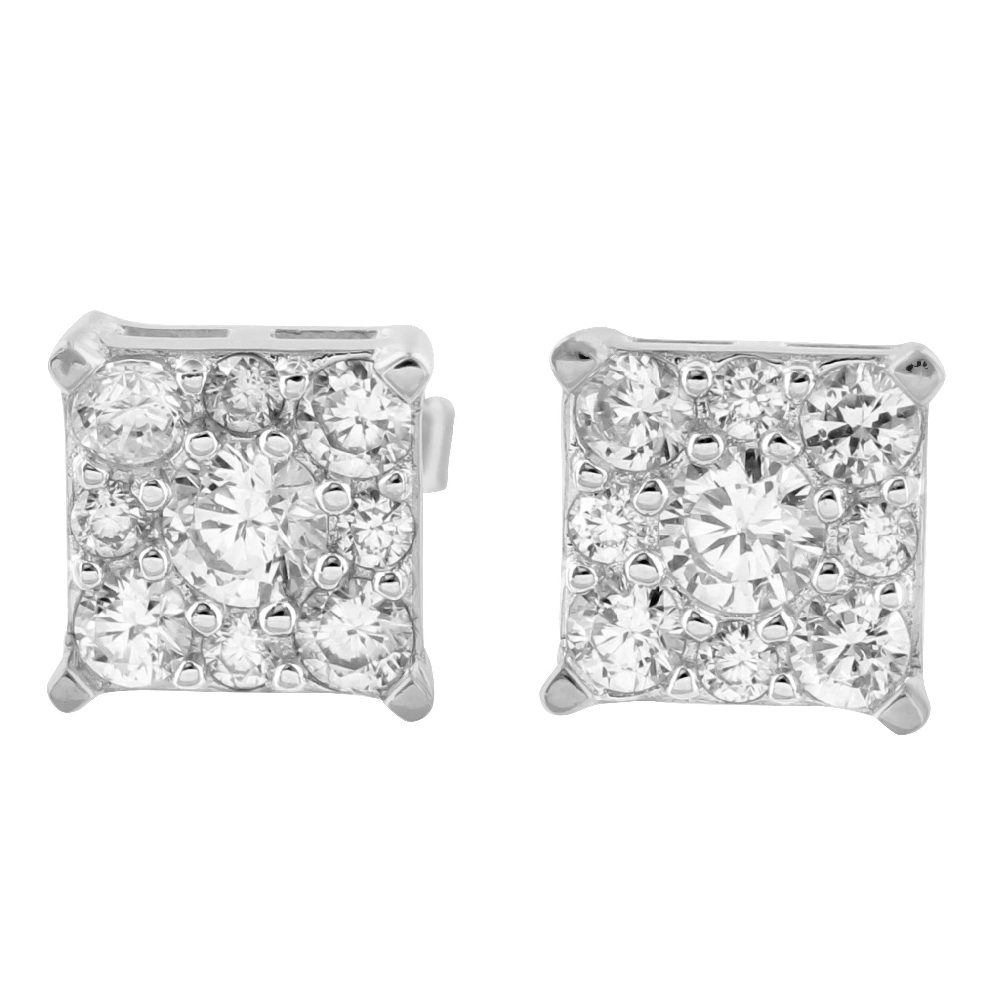 Sterling Silver Square Stud Earrings with White Gold Finish & Lab-Grown Diamond Cluster - Perfect for Weddings, Parties & Everyday Elegance