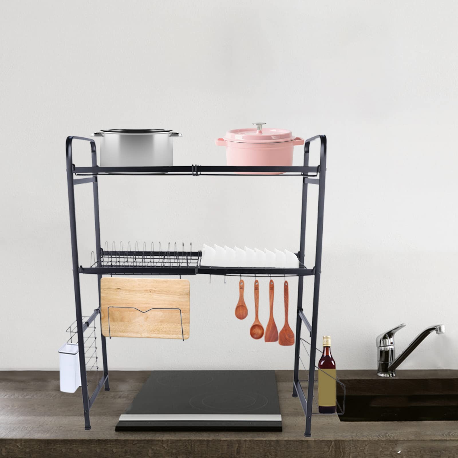 Premium 2-Tier Dish Drying Rack with Utensil Holder, Cutting Board Storage & Cup Organizer - Space Saving Kitchen Countertop Organizer for Above Sink Dish Drainer | Perfect for Small Kitchens, Apartments & RV Living