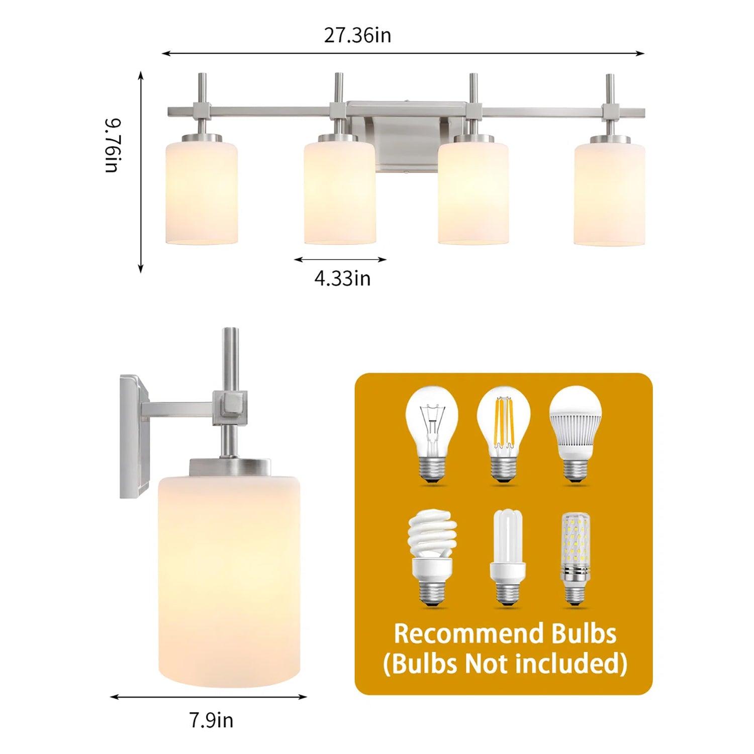 Jasper Gold Modern Frosted Glass 4-Light Bathroom Vanity Light Fixture - Perfect for Bathroom, Powder Room & Dressing Area Lighting