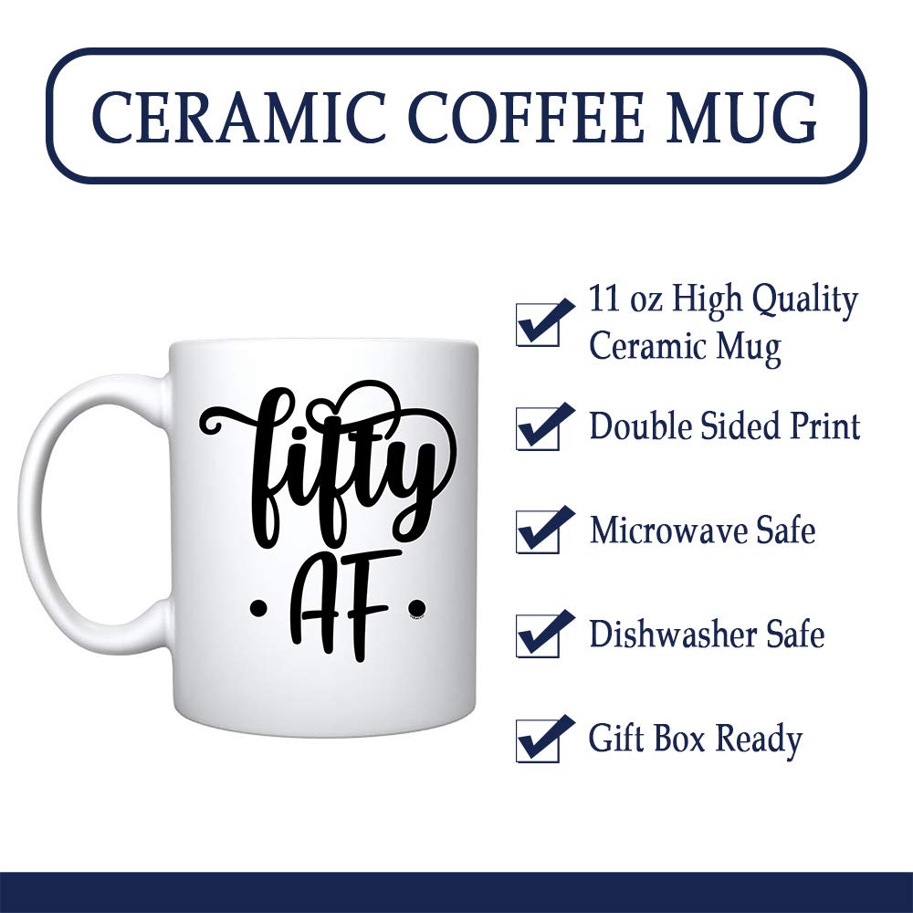 Veracco Fifty AF 50th Birthday Ceramic Coffee Mug - Funny 'Fifty and Fabulous' Gift for Men & Women - 15oz White Ceramic Cup - Perfect for Office, Home & Retirement Celebrations