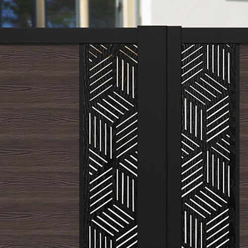 Classic Cubed Straight Top Driveway Gate in Mid Brown with Middle Screen - Perfect for Home Security, Privacy Fencing, and Property Enhancement