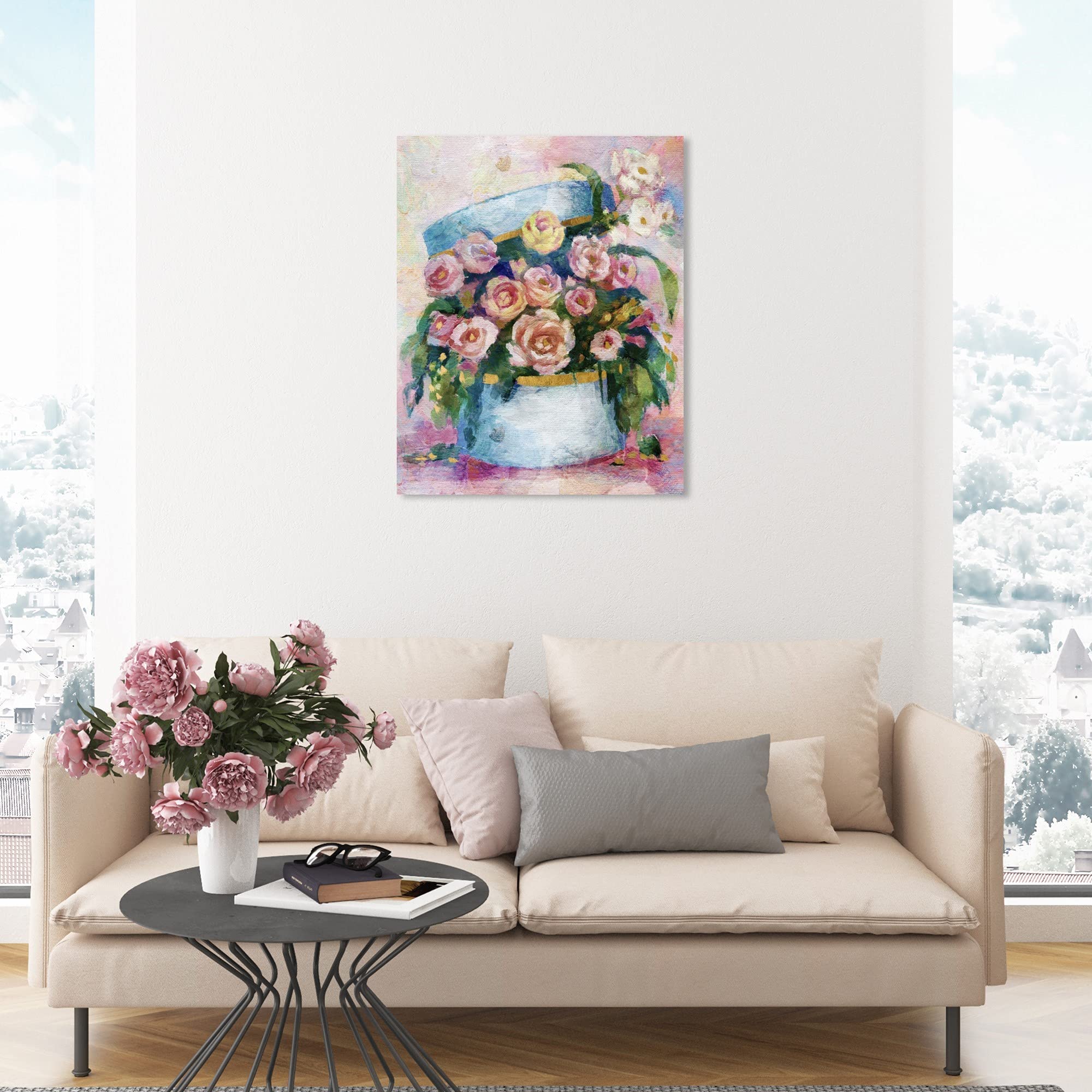Floral and Botanical Wall Art Framed Canvas Prints - 'Flowers in Blue Box' Home Decor for Living Room, Bedroom & Office | Ready-to-Hang Nature Inspired Painting