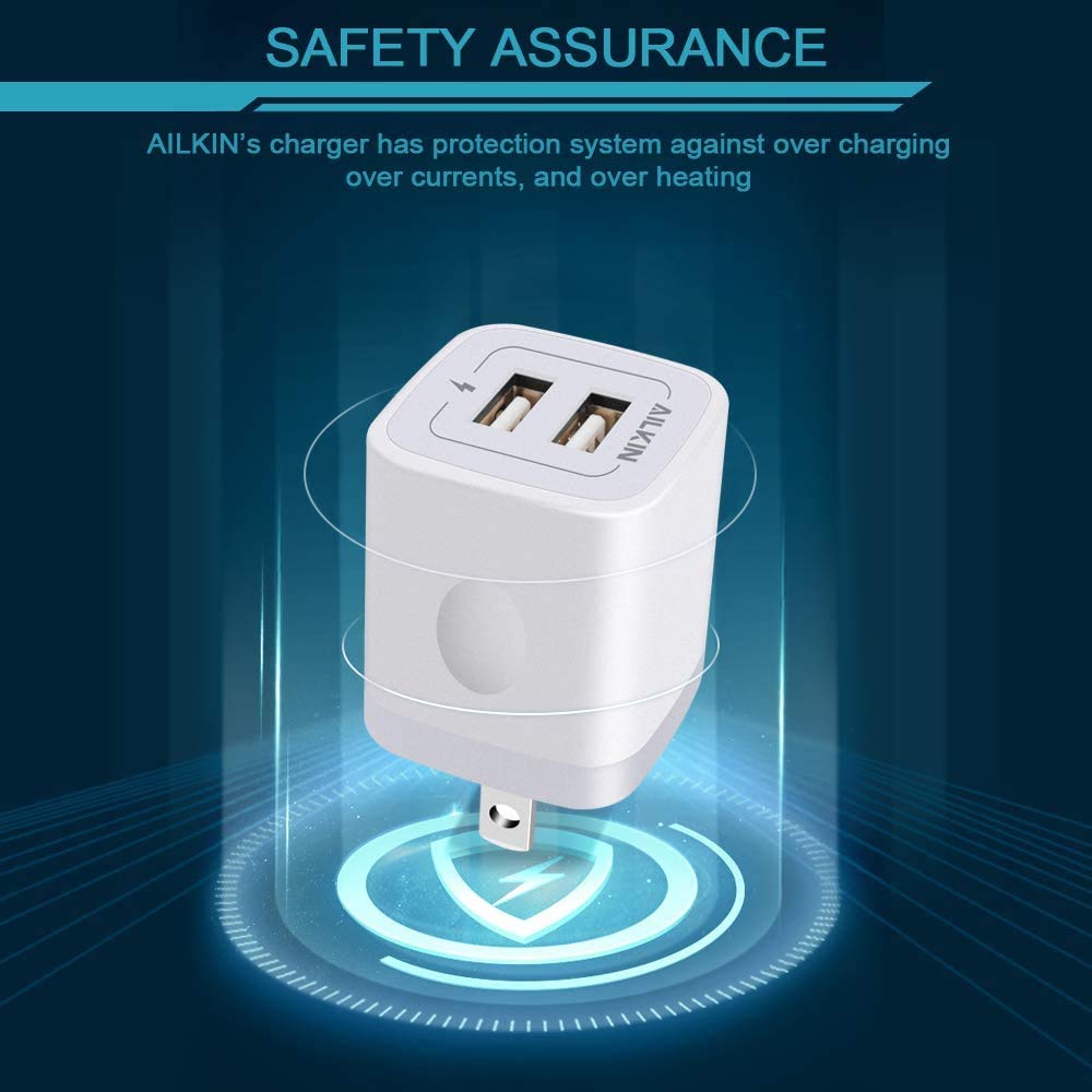 5-Pack USB Wall Charger Fast Charging Block - Dual Port Power Adapter Cube for iPhone 14/13/12/11/SE, Samsung Galaxy, iPad - Quick Travel Charger Brick for Home, Office & Car Use