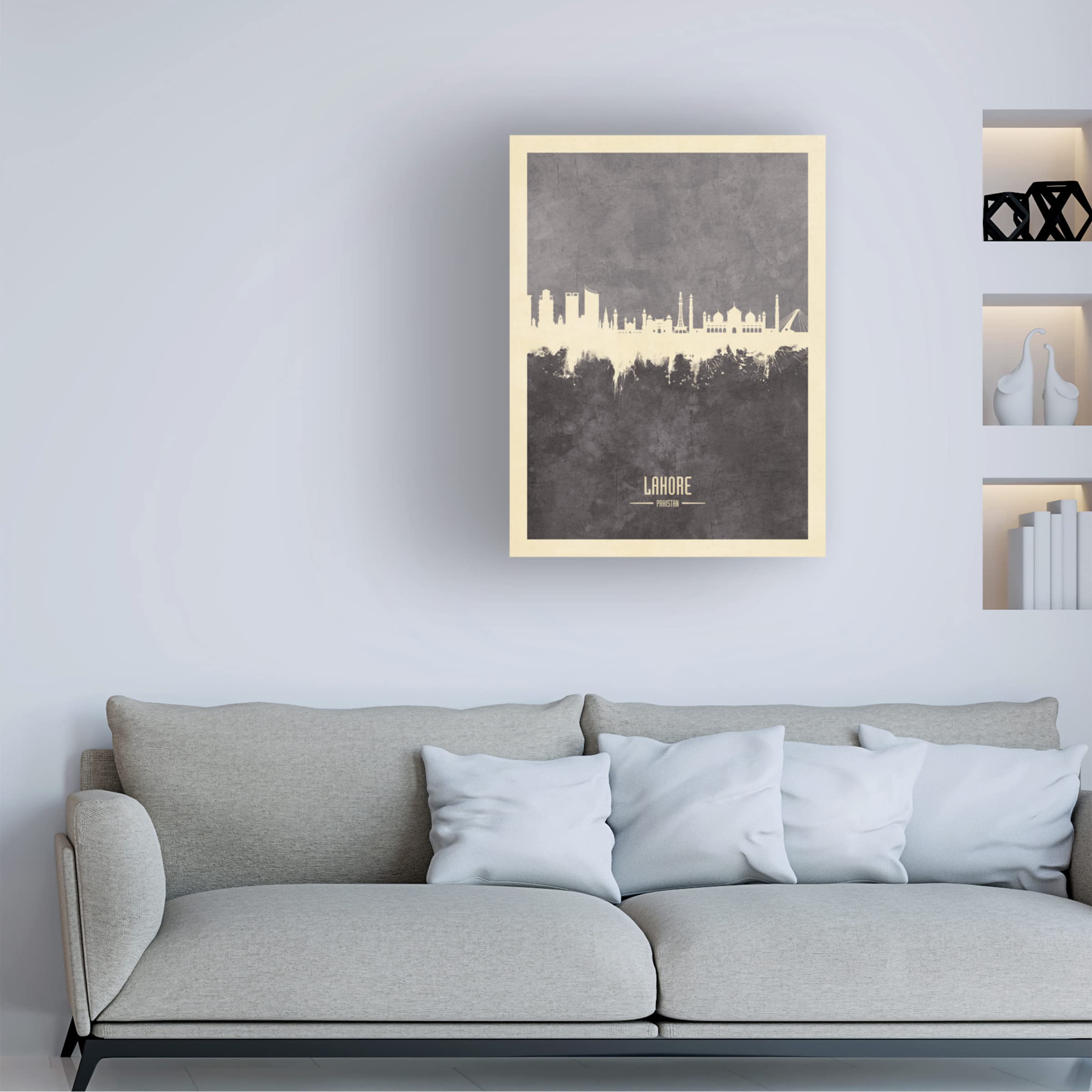 Michael Tompsett Lahore Pakistan Skyline Gray Canvas Art Print - Modern Wall Decor for Living Room, Bedroom & Office