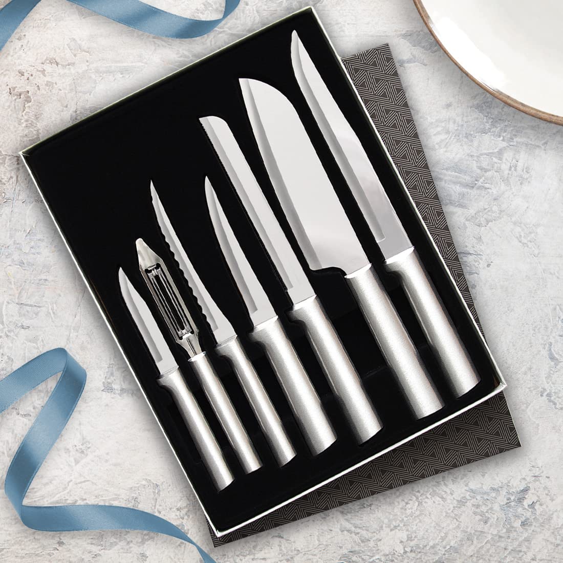 Premium Rada Cutlery 7-Piece Knife Set with Silver Handles - 2 Pack Starter Kitchen Knife Collection - Perfect for Home Cooking, Wedding Gifts & Culinary Enthusiasts