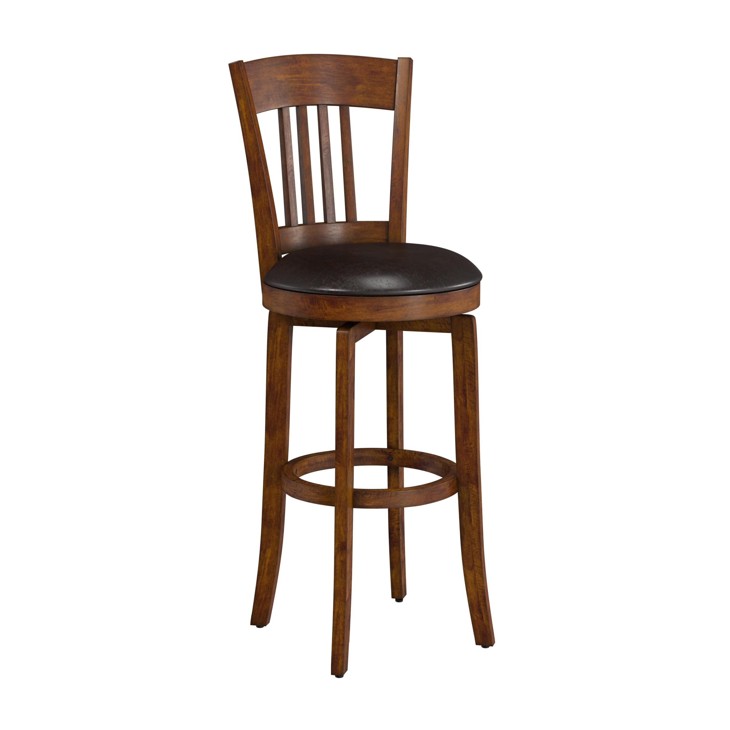 Hillsdale Furniture Canton Swivel Bar Stool - Brown Leather Counter Height Stool for Kitchen Island, Home Bar & Breakfast Nook