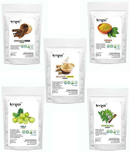 Keegan Herbal Natural Henna Powder, Shikakai Powder (Red), Amla Powder, Bringraj Powder, Multani Powder for Hair Care – 50g Each | Organic Hair Treatment for Growth, Dandruff & Shine – DIY Hair Masks & Ayurvedic Remedies