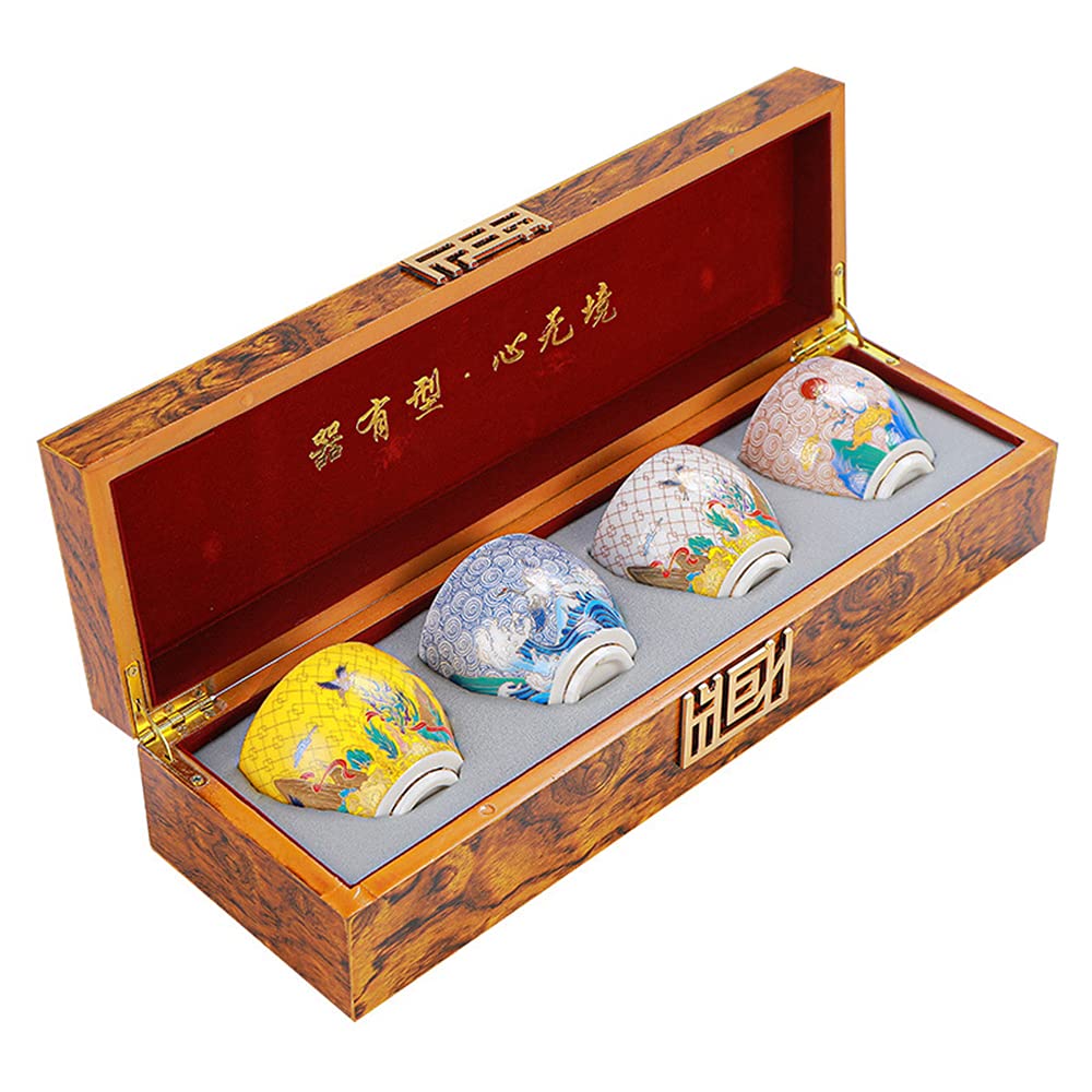 KinSanCup Premium Sterling Silver Tea Set - Handcrafted Enamel Ceramic Kung Fu Tea Cups with 24K Gold Gilt (4-Piece Gift Box) | Perfect for Chinese Tea Ceremonies, Home Decor & Luxury Gifts
