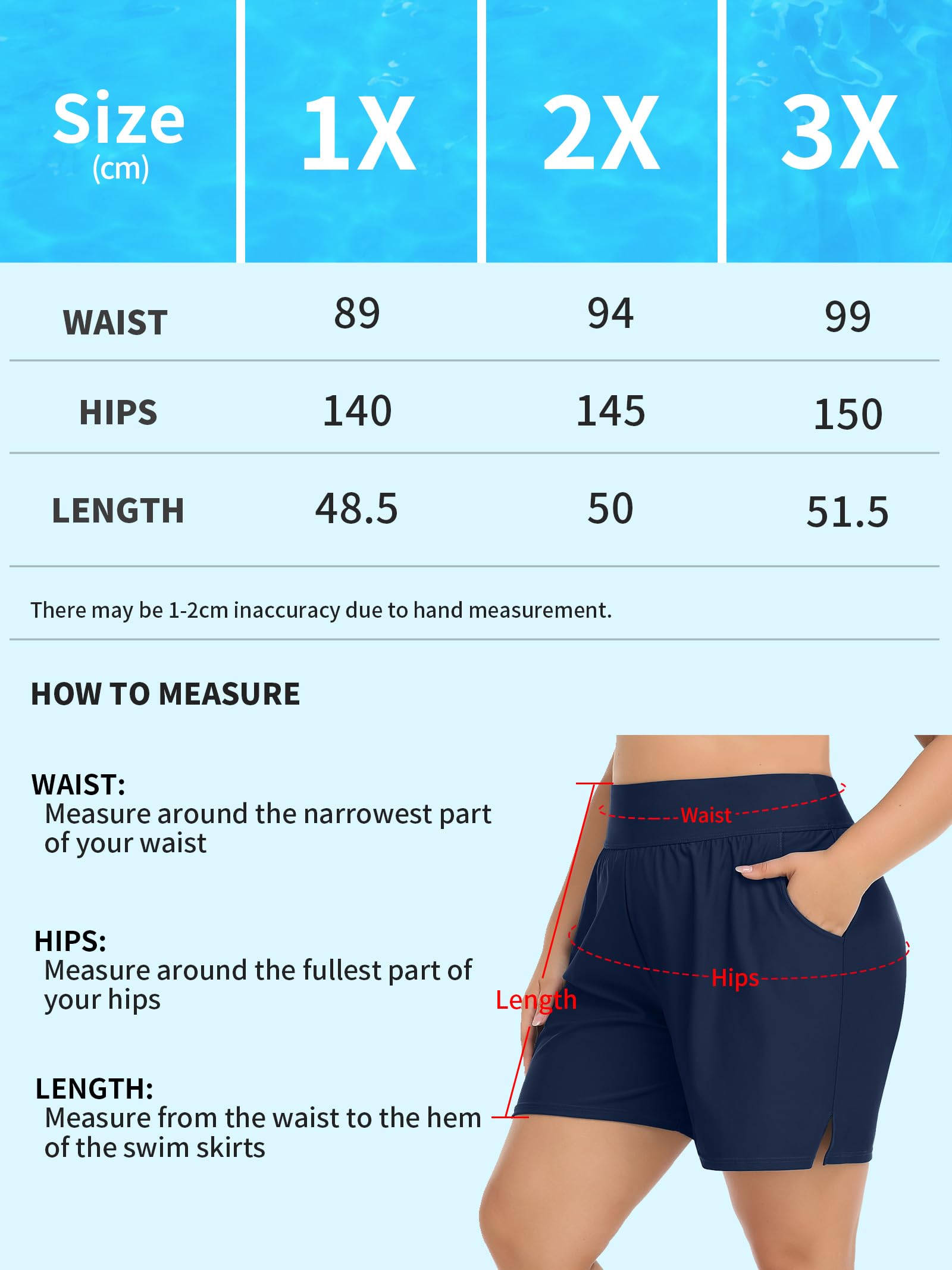 Charmo Women's High Waist Swim Shorts - Tummy Control Board Shorts in Black & Blue | Plus Size Swimwear for Beach, Pool & Water Sports