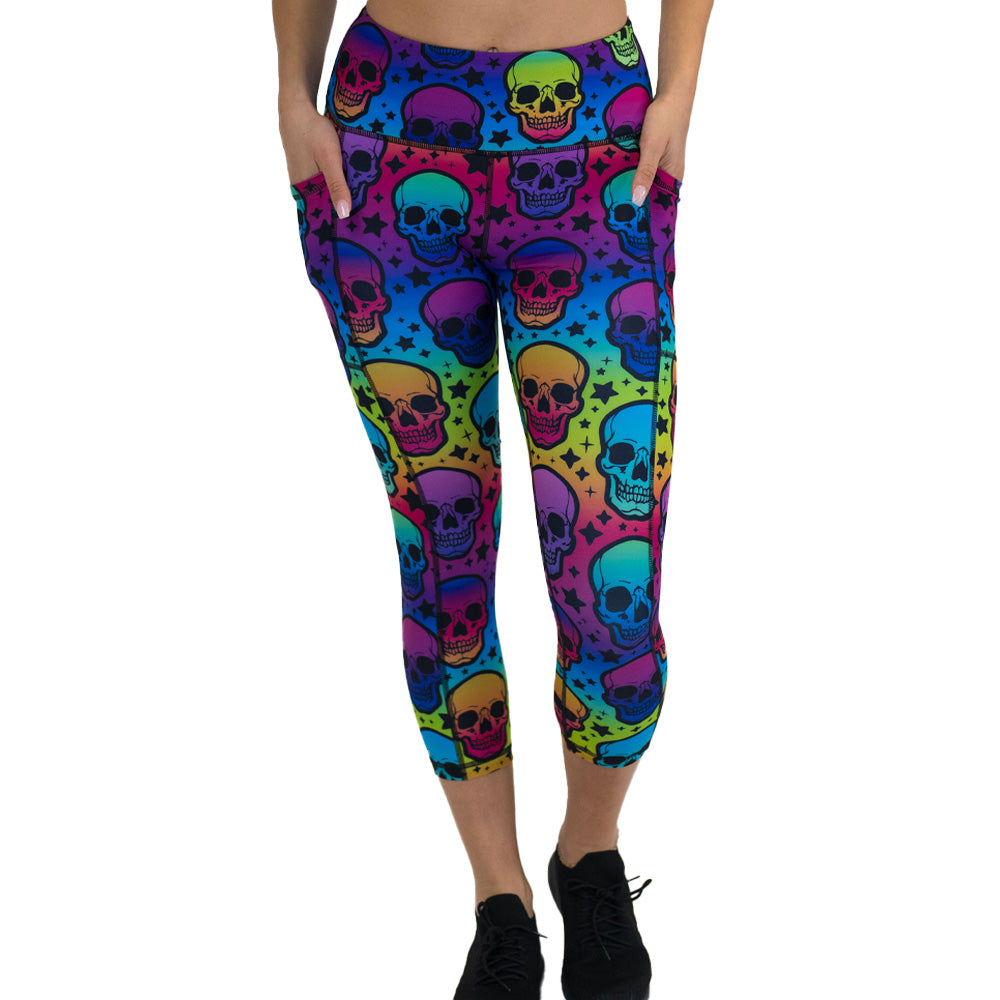 Psychedelic Skull Print Yoga Leggings for Women - High Waisted Stretchy Workout Pants for Gym, Running & Dance