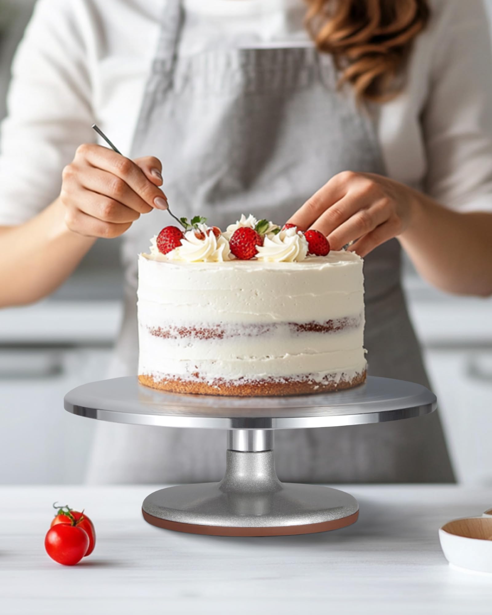 Puroma 12'' Aluminum Alloy Cake Turntable Stand - Professional Cake Decorating Kit with 3 Icing Spatulas & 4 Icing Combs - Perfect for Baking, Cake Decorating, Cupcakes & Dessert Making - Ideal for Home Bakers & Professional Pastry Chefs