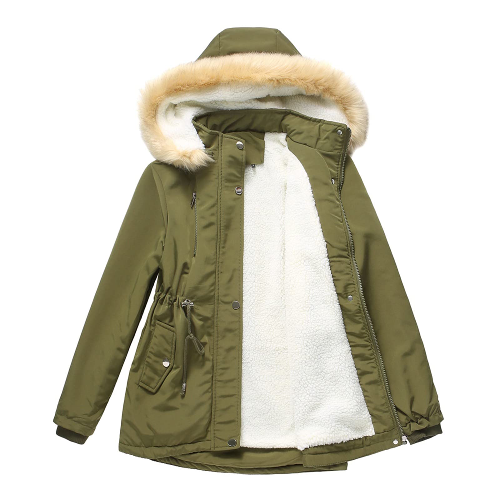 Women's Mid-Length Hooded Winter Jacket - Solid Color Fleece-Lined Warm Coat with Fur Collar | Plus Size Padded Outerwear for Cold Weather | Perfect for Snow, Travel & Daily Winter Wear