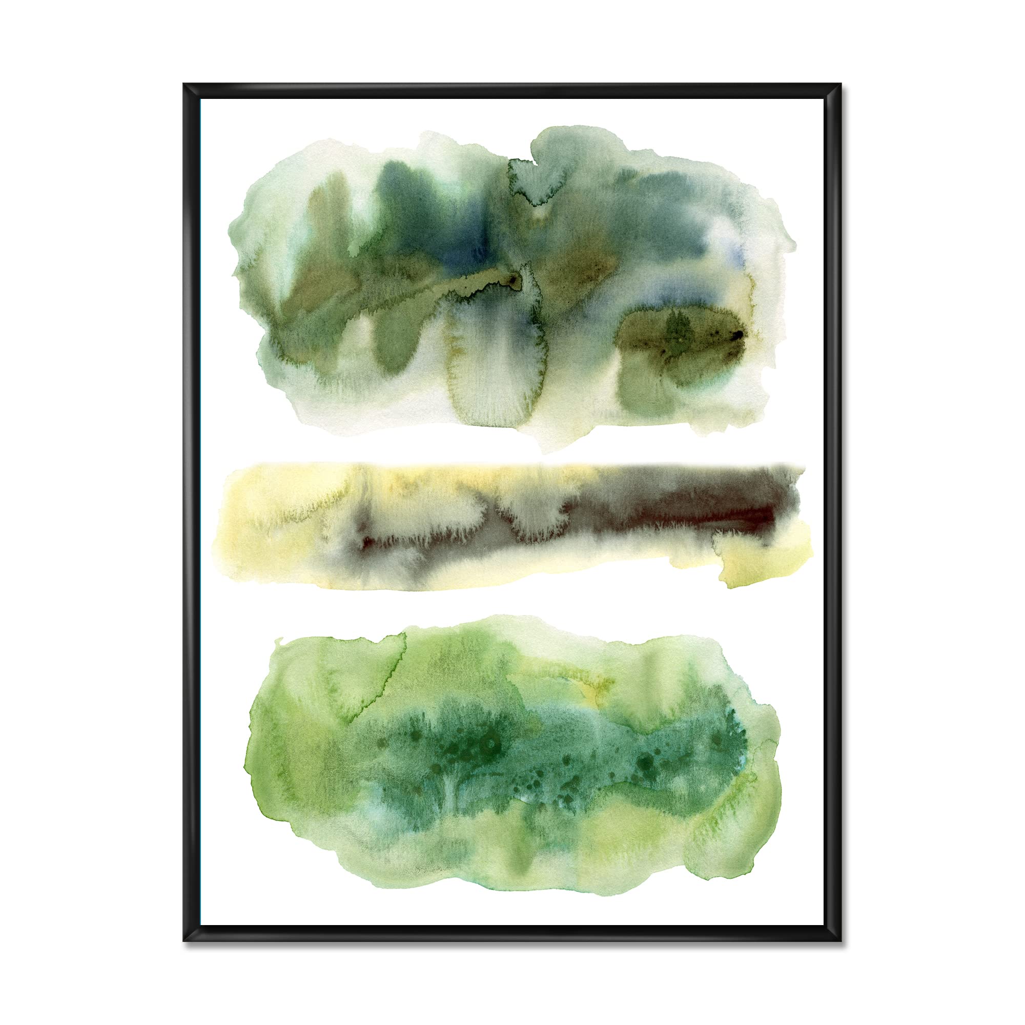 DesignQ Golden Green Abstract Clouds With Blue Points III - Modern Framed Canvas Wall Art Print for Living Room, Bedroom & Office Decor