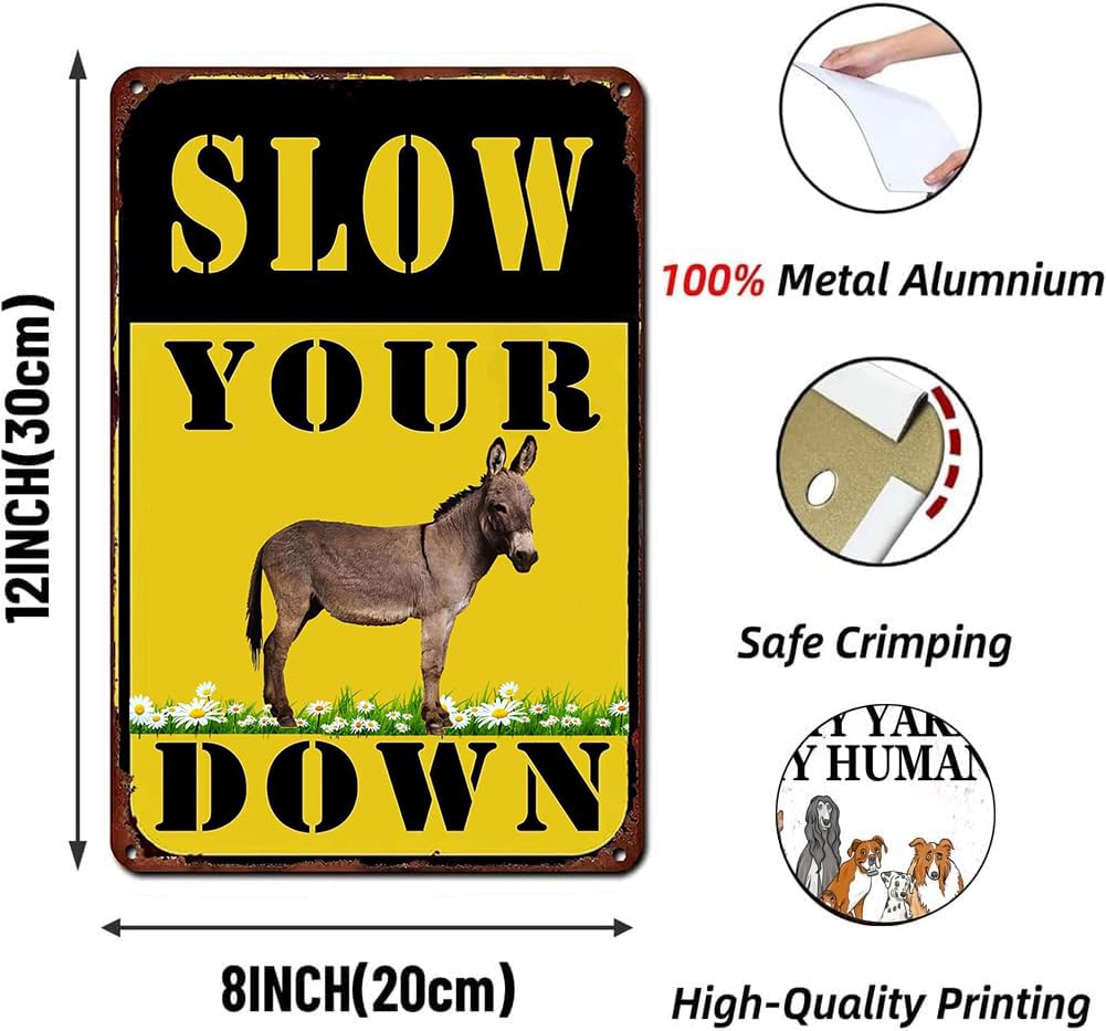 Funny Retro Metal Slow Down Sign - Durable 8x12 Inch Outdoor Road Sign for Neighborhood Safety - Perfect for Humorous Traffic Control & Decorative Yard Art