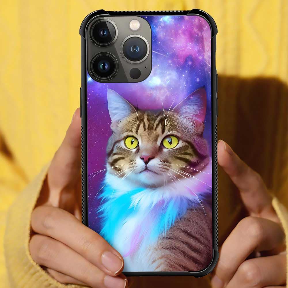 Trippy Cat Space Graphic iPhone 12 Mini Case - Shockproof Anti-Scratch Hard PC Back Cover for Girls | Perfect for Daily Use, Travel & Gift Giving