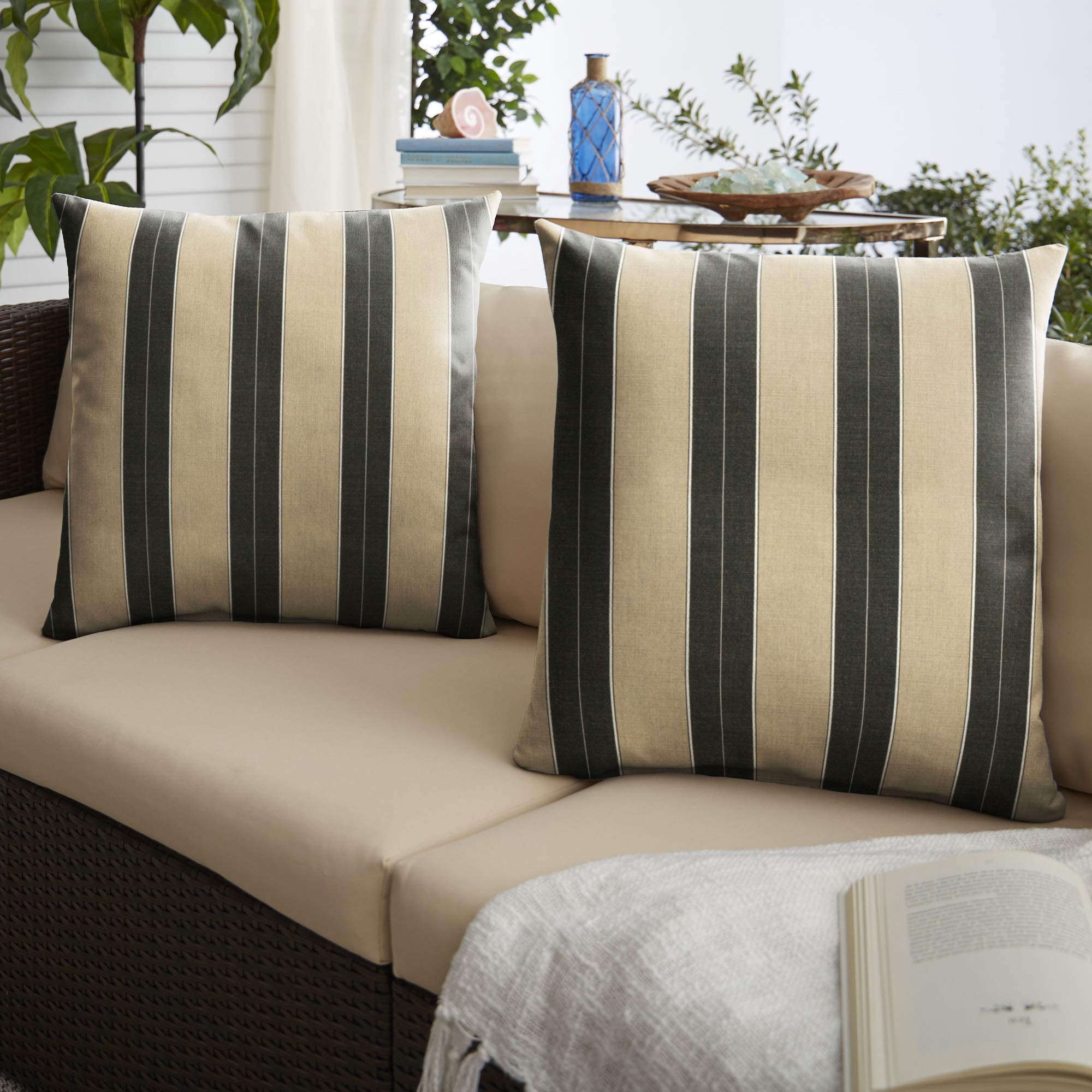 Set of 2 Black & Brown Berenson Tuxedo Throw Pillows 18 Inch - Indoor Outdoor Decorative Cushions for Sofa, Bed, Patio & Garden Decor