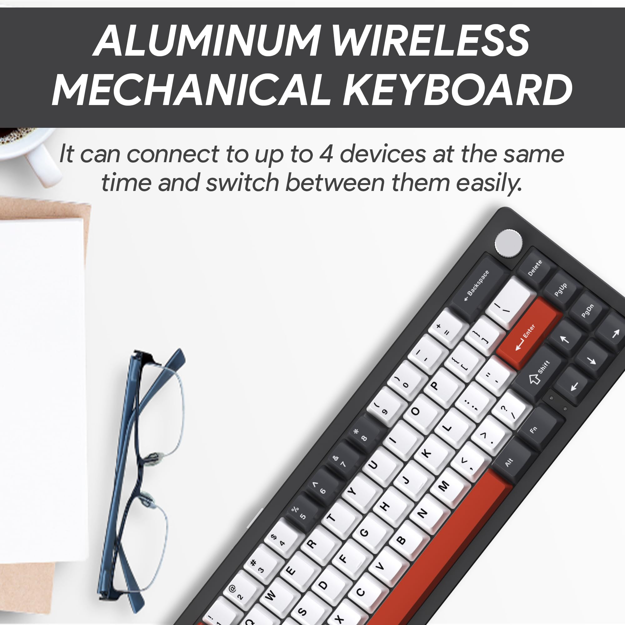 EMB Nabi Series NB1 65% Wireless Mechanical Gaming Keyboard - 66 Keys, CNC Aluminum Frame, RGB Backlit, Hot-Swappable Switches, 4600mAh Battery, Milk Linear Switches, Wired/Bluetooth/2.4G Connectivity (Black) | Perfect for PC Gaming, Office Work & Typing Enthusiasts