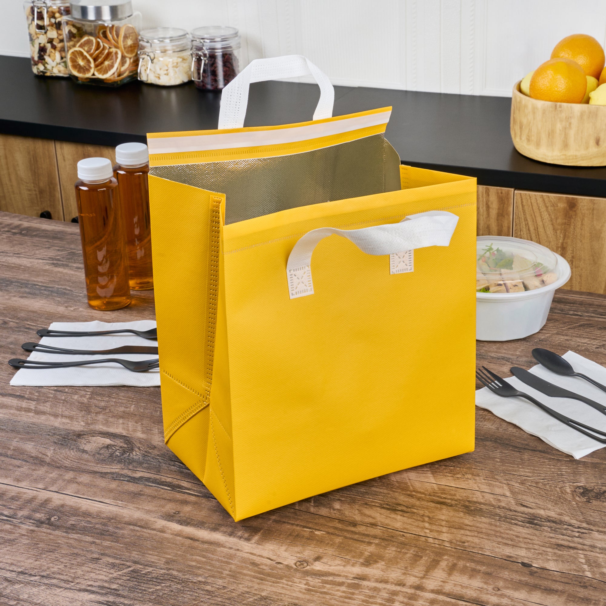 Insulated Food Delivery Bag - Tamper Evident Yellow Takeout Bags (10.25