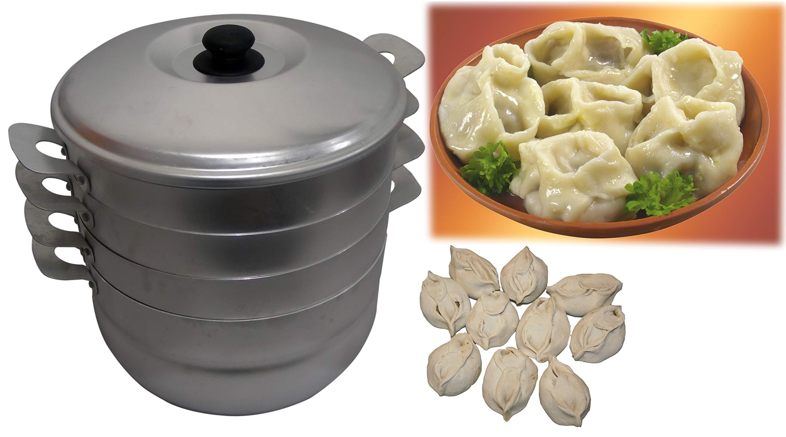 Mantovarka Manti Maker Steamer - Professional Dumpling Maker for Russian Pelmeni, Manti & Dumplings - Includes Free Russian Recipe Book - Perfect for Home Cooking & Traditional Meals