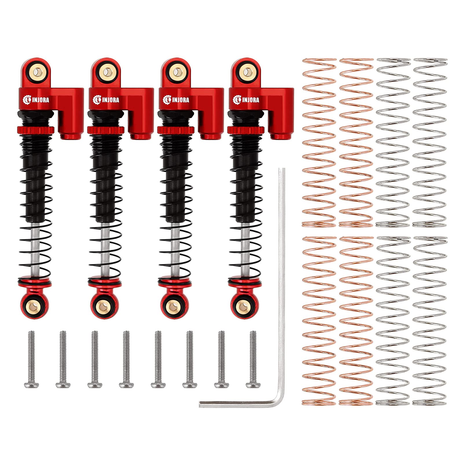 INJORA High Clearance Chassis Links Set & 43mm Shocks for SCX24 Bronco JLU AXI00002 C10 AXI00001 - Axial 1/24 RC Crawler Car Upgrade Parts (Red) | Off-Road Crawling, Trail Adventures & RC Car Modifications
