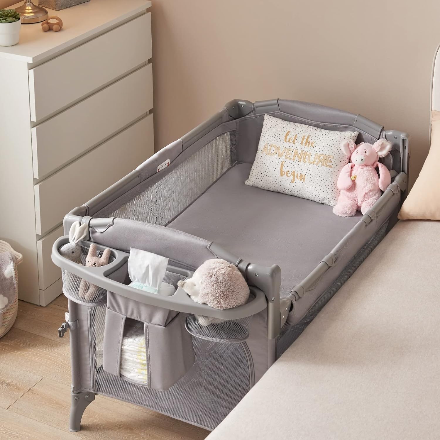 BEKA 4-in-1 Convertible Baby Bassinet & Bedside Sleeper - Multi-Functional Newborn Crib with Playard, Changing Table & Nightstand | Perfect for Nursery, Bedroom & Travel Use