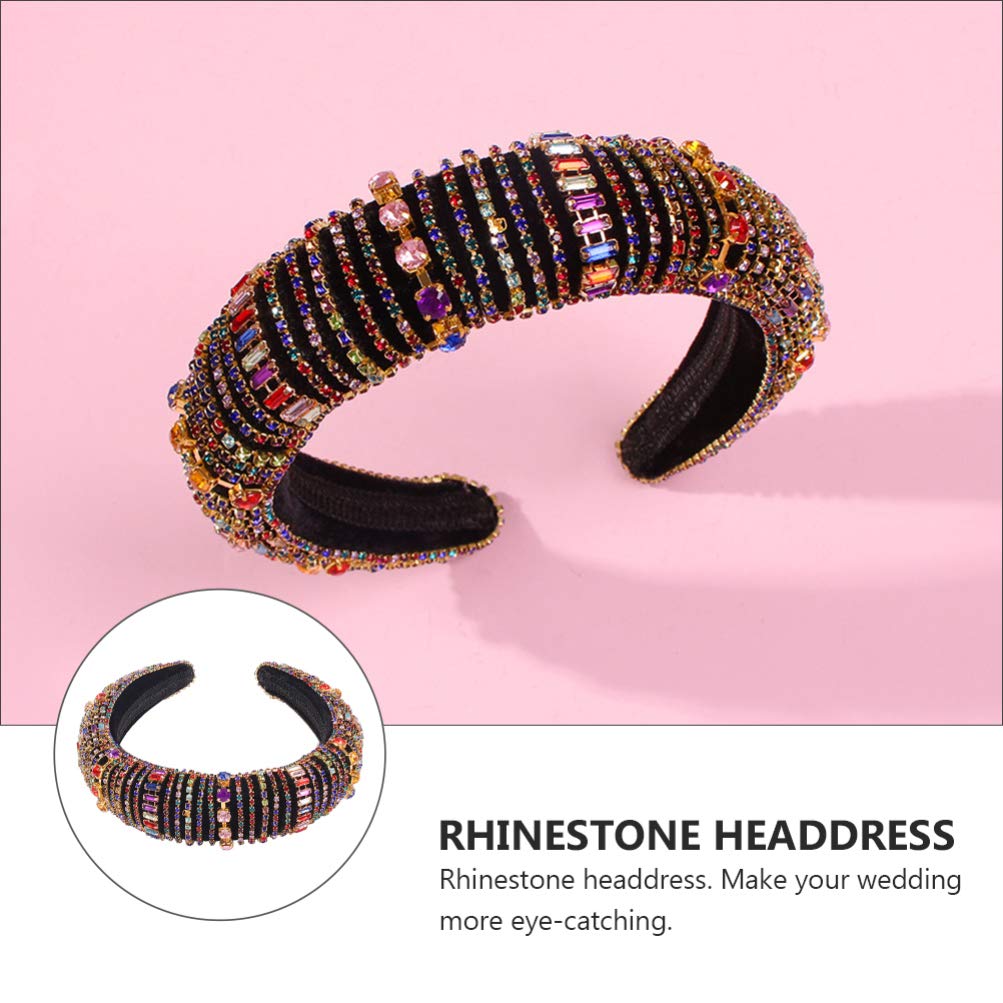 FRCOLOR Black Elastic Hair Band with Full Diamond Design - Stretchy Wide Brim Headband for Women, Pearl-Colored Hair Accessories for Parties, Weddings & Everyday Wear