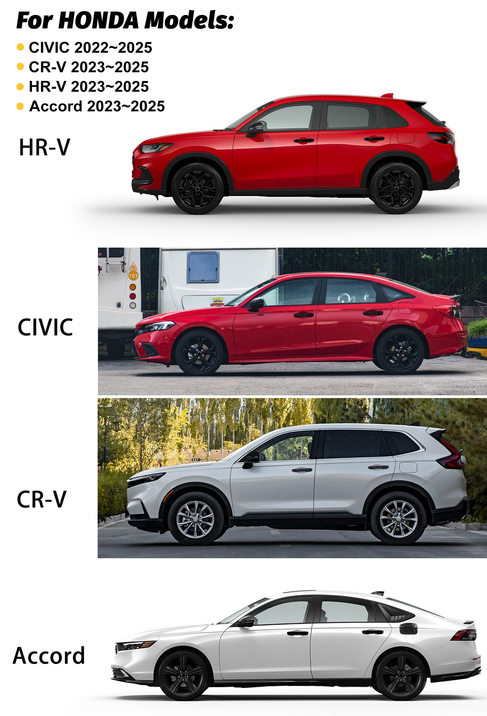 Glossy Black Car Exterior Door Handle Cover Trims Compatible with Honda Civic 2022-2025, Accord CR-V HR-V 2023-2025 | Durable Accessories for Enhanced Vehicle Style & Protection