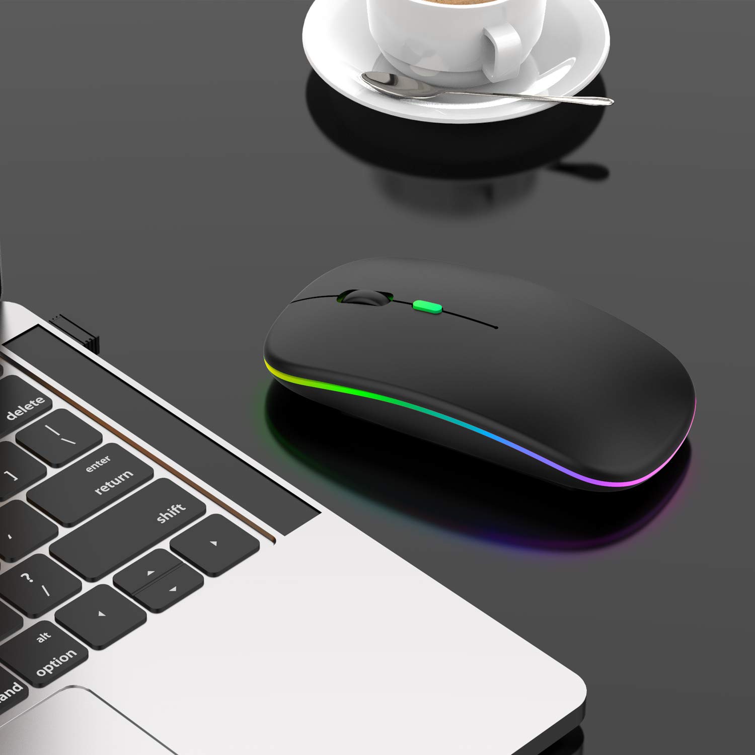 Wireless Bluetooth Mouse for MacBook Pro/Air - Rechargeable, 7-Color LED Backlit, Ergonomic Design (Black) | Perfect for Office Work, Gaming & Travel