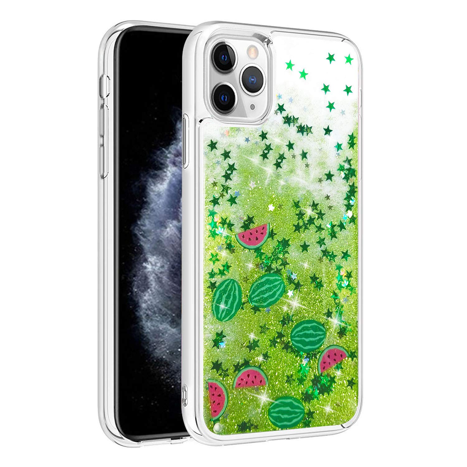 Sparkling Liquid Glitter Case for iPhone 11 Pro Max - Quicksand Watermelon Star Design, Bling Shiny Crystal Moving Protective Cover | Cute Clear Bumper Phone Case for Women Girls | Perfect for Parties, Daily Use & Gift Giving