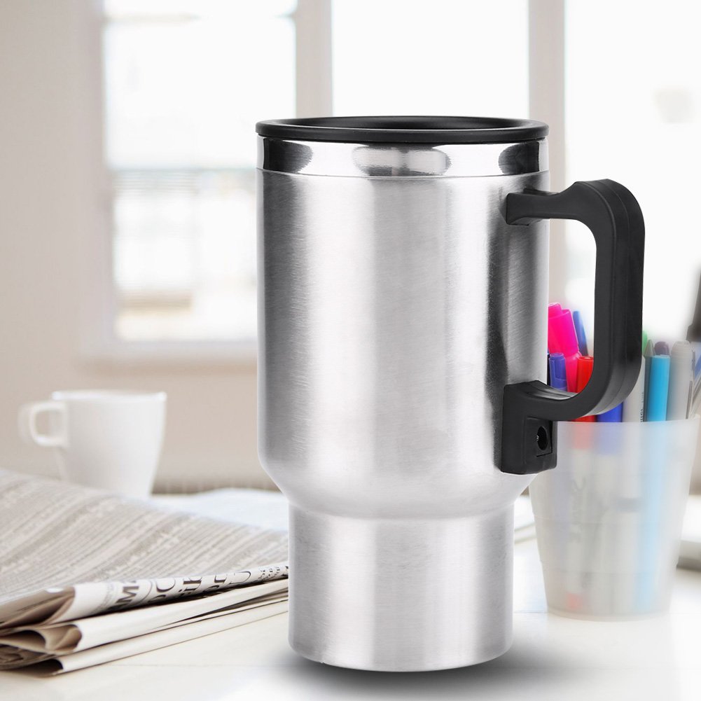 12V 450ml Electric Car Kettle - Stainless Steel Travel Heating Cup for Coffee & Tea - Portable Hot Water Kettle with Cigarette Lighter Plug - Perfect for Road Trips, Camping & Office Use