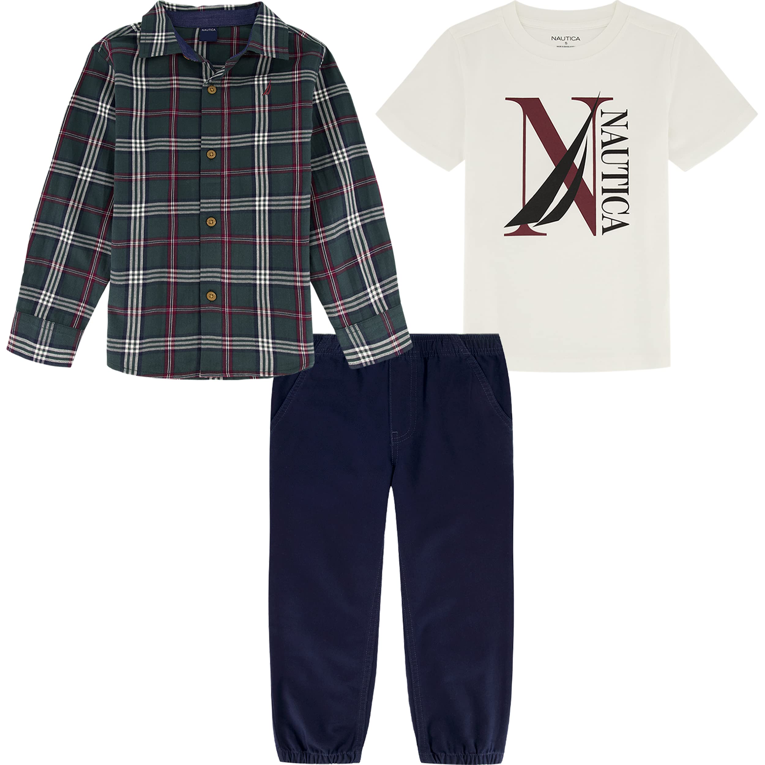 Nautica Baby Boys 3-Piece Woven Shirt Set | Soft Cotton Outfit for Newborns & Toddlers | Perfect for Family Photos, Parties & Everyday Wear
