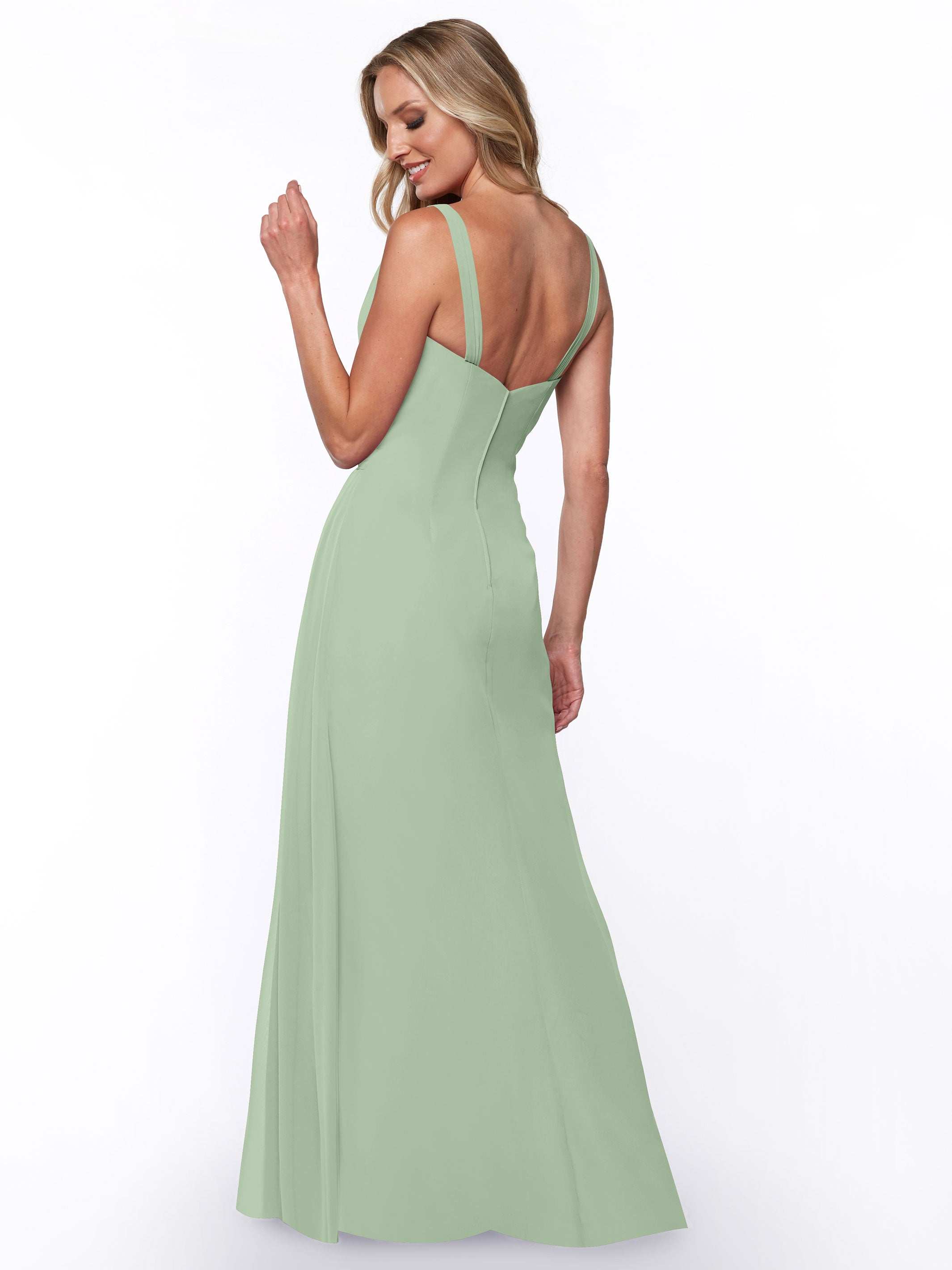 Elegant 80030 Chiffon Sheath Bridesmaid Dress with Ruching V-Neck Bodice - Perfect for Weddings, Formal Events & Special Occasions
